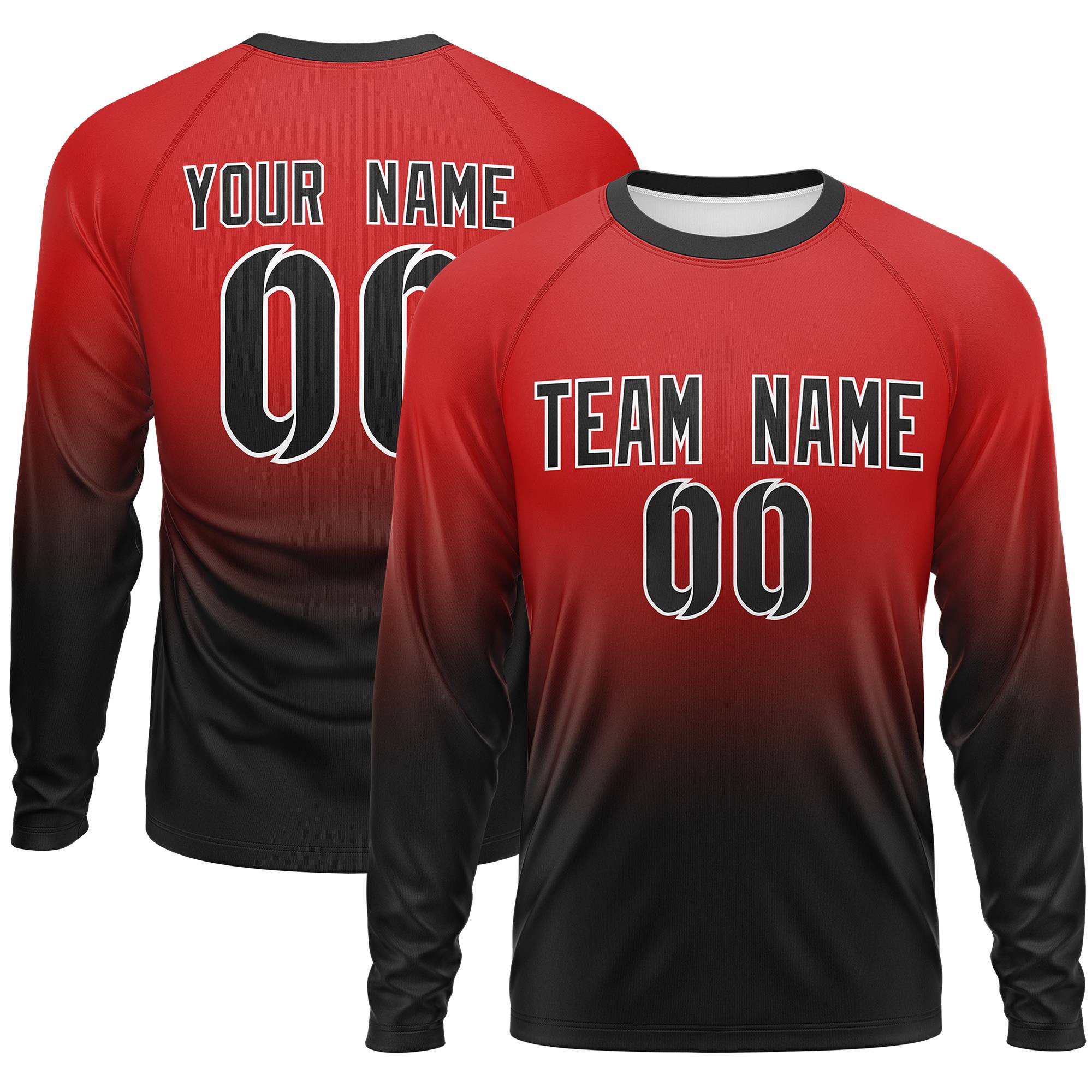 Custom Red-Black Gradient Fashion Design Long Sleeve Performance T-Shirt | KXKSHOP