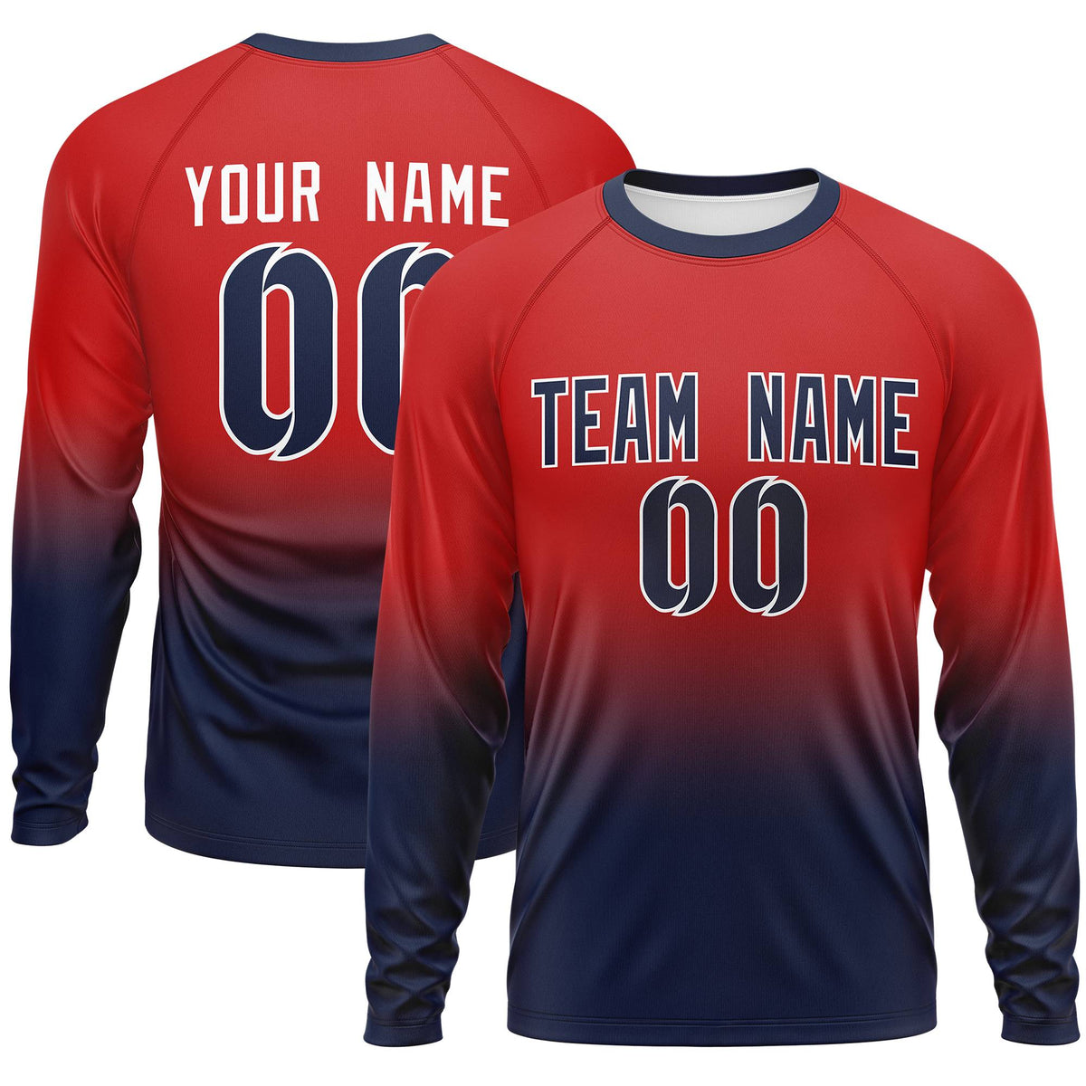 Custom Red-Navy Gradient Fashion Design Long Sleeve Performance T-Shirt | KXKSHOP