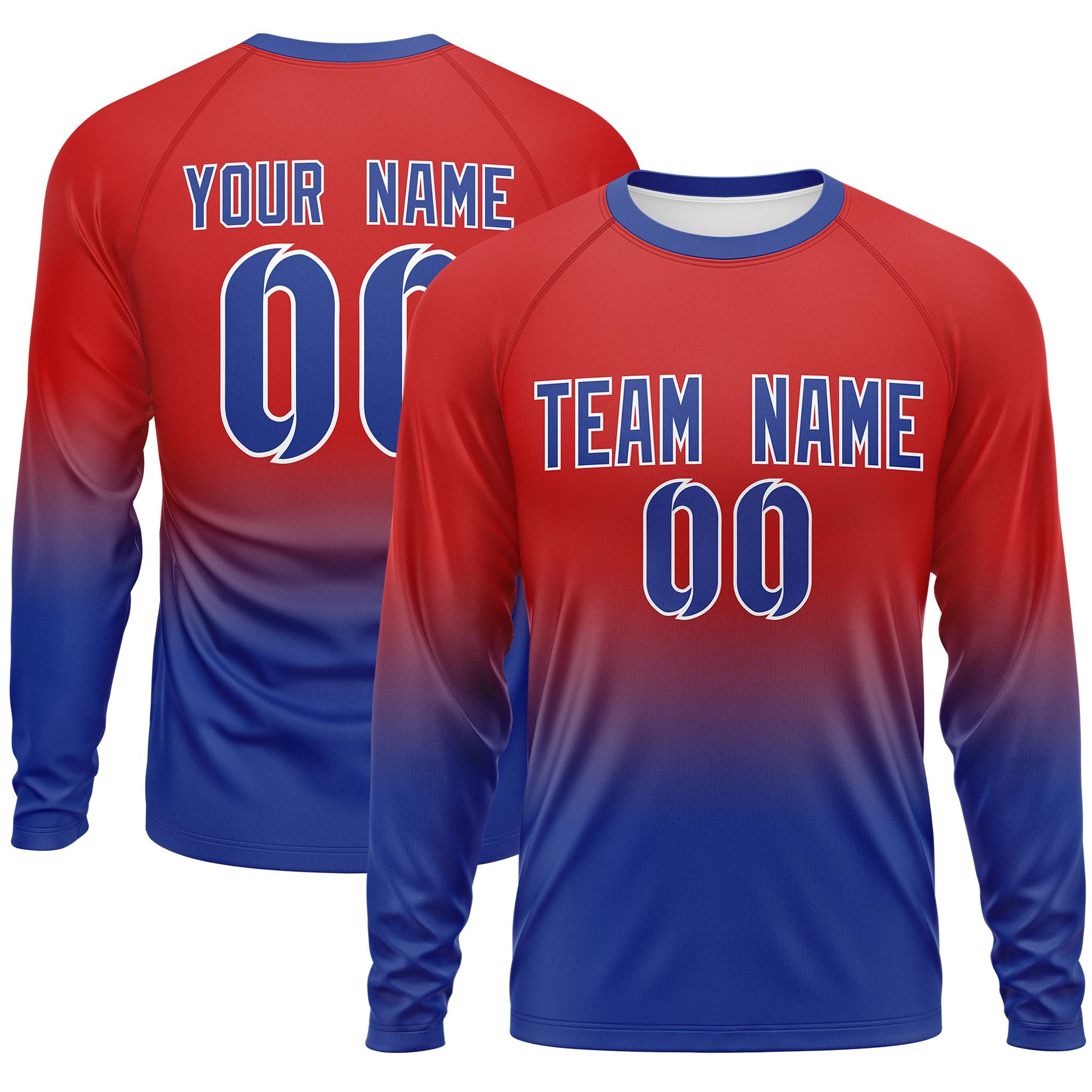 Custom Red-Royal Gradient Fashion Design Long Sleeve Performance T-Shirt | KXKSHOP