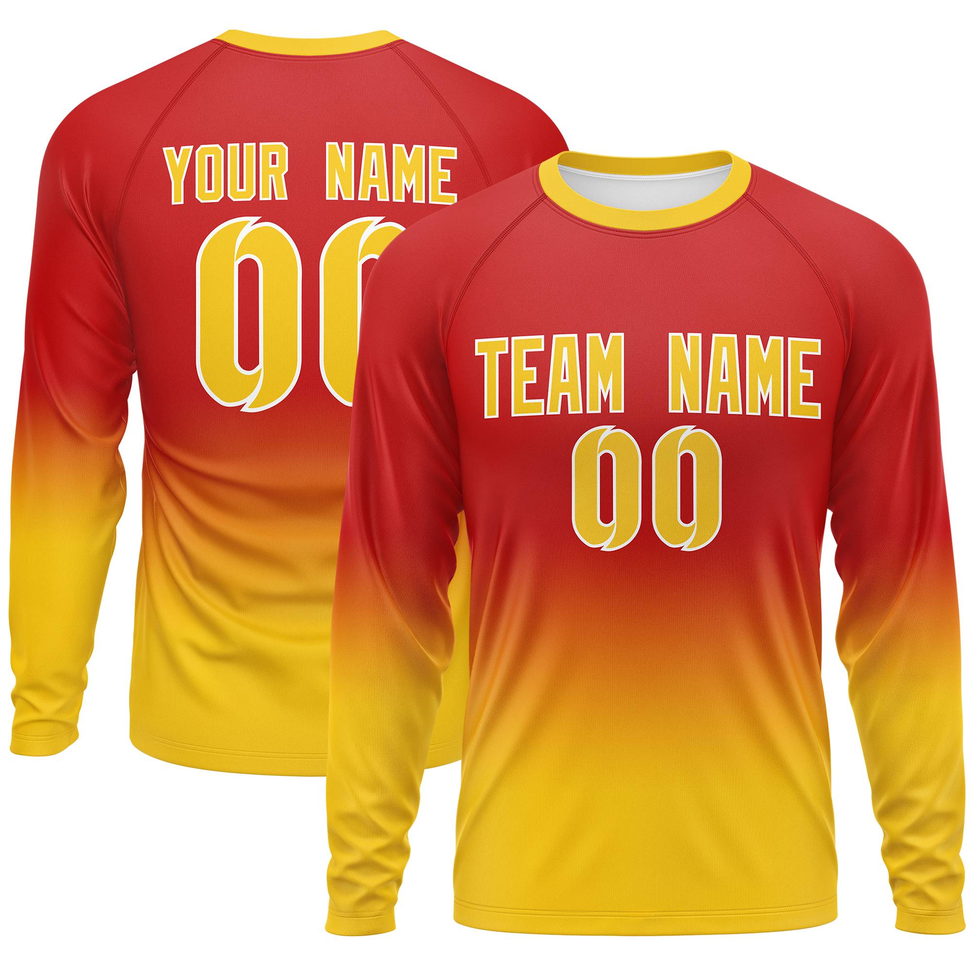 Custom Red-Gold Gradient Fashion Design Long Sleeve Performance T-Shirt | KXKSHOP