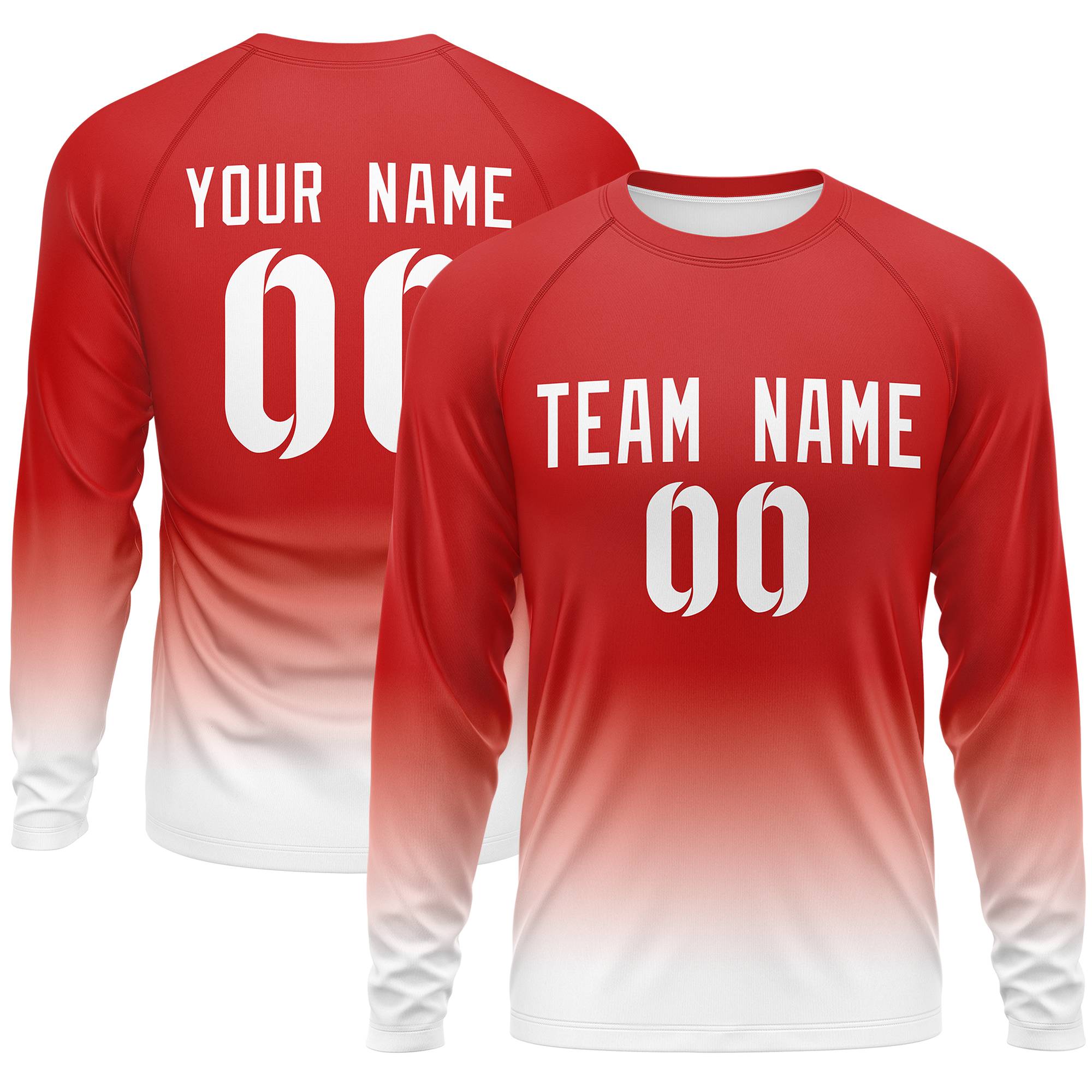 Custom Red-White Gradient Fashion Design Long Sleeve Performance T-Shirt | KXKSHOP