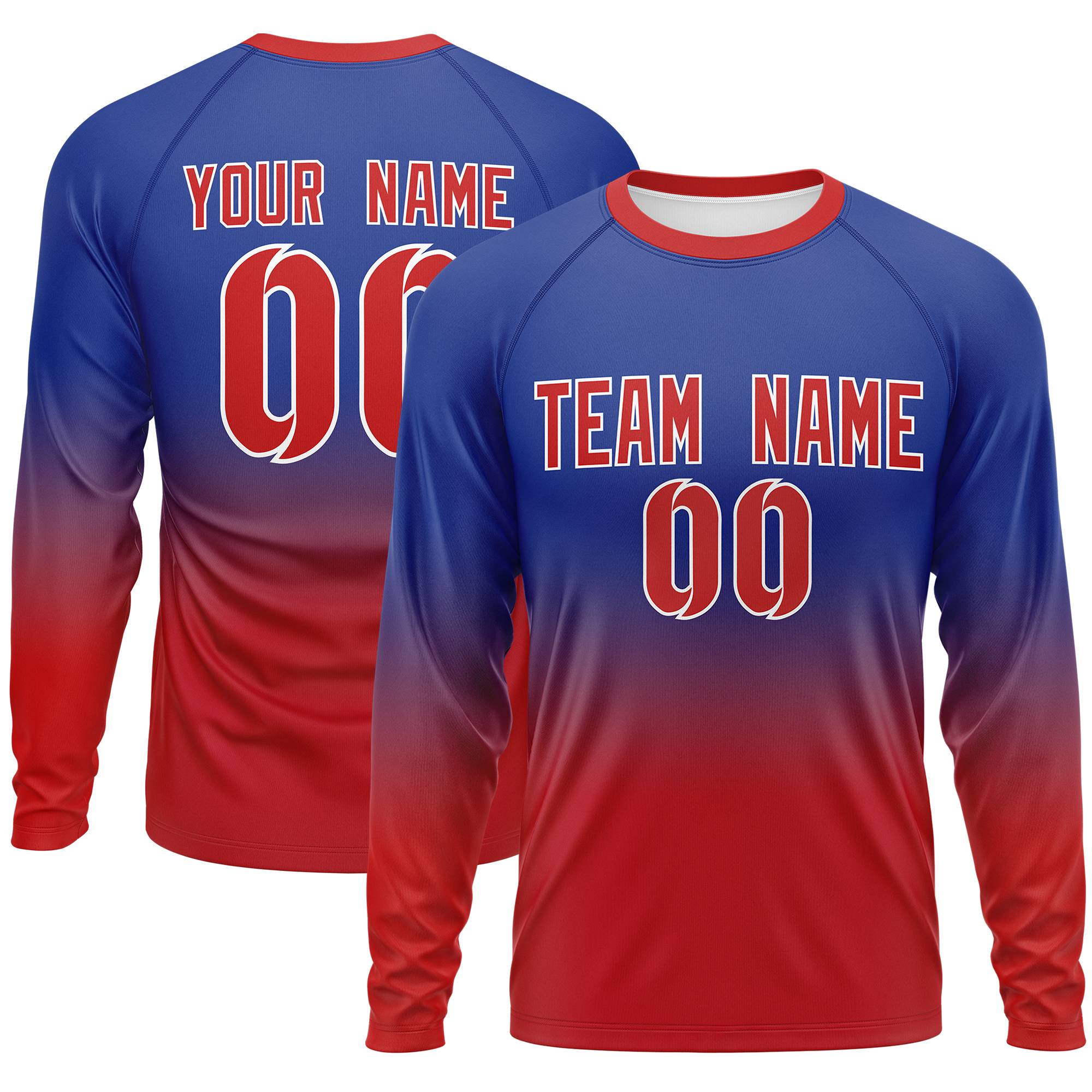 Custom Royal-Red Gradient Fashion Design Long Sleeve Performance T-Shirt | KXKSHOP