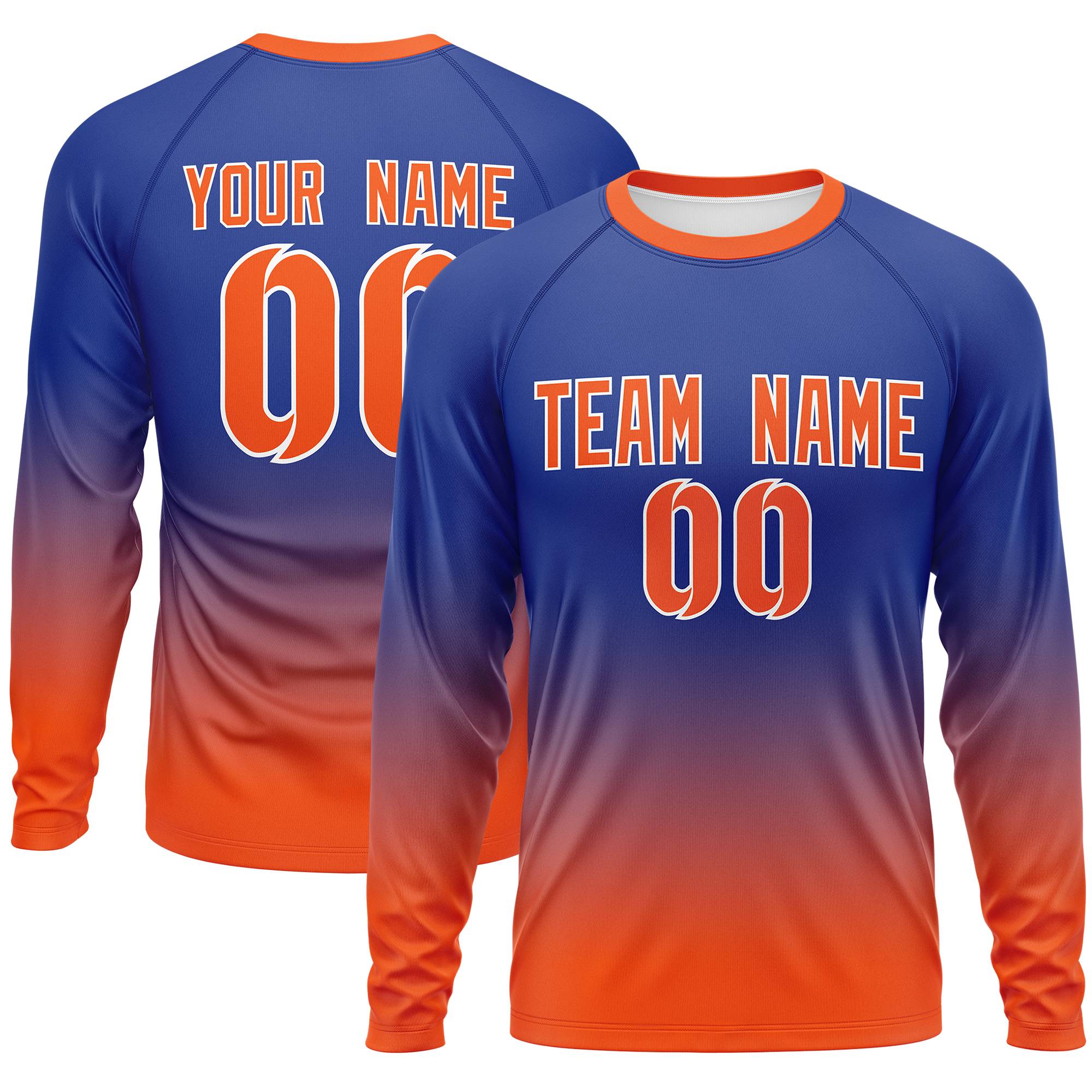 Custom Royal-Orange Gradient Fashion Design Long Sleeve Performance T-Shirt | KXKSHOP