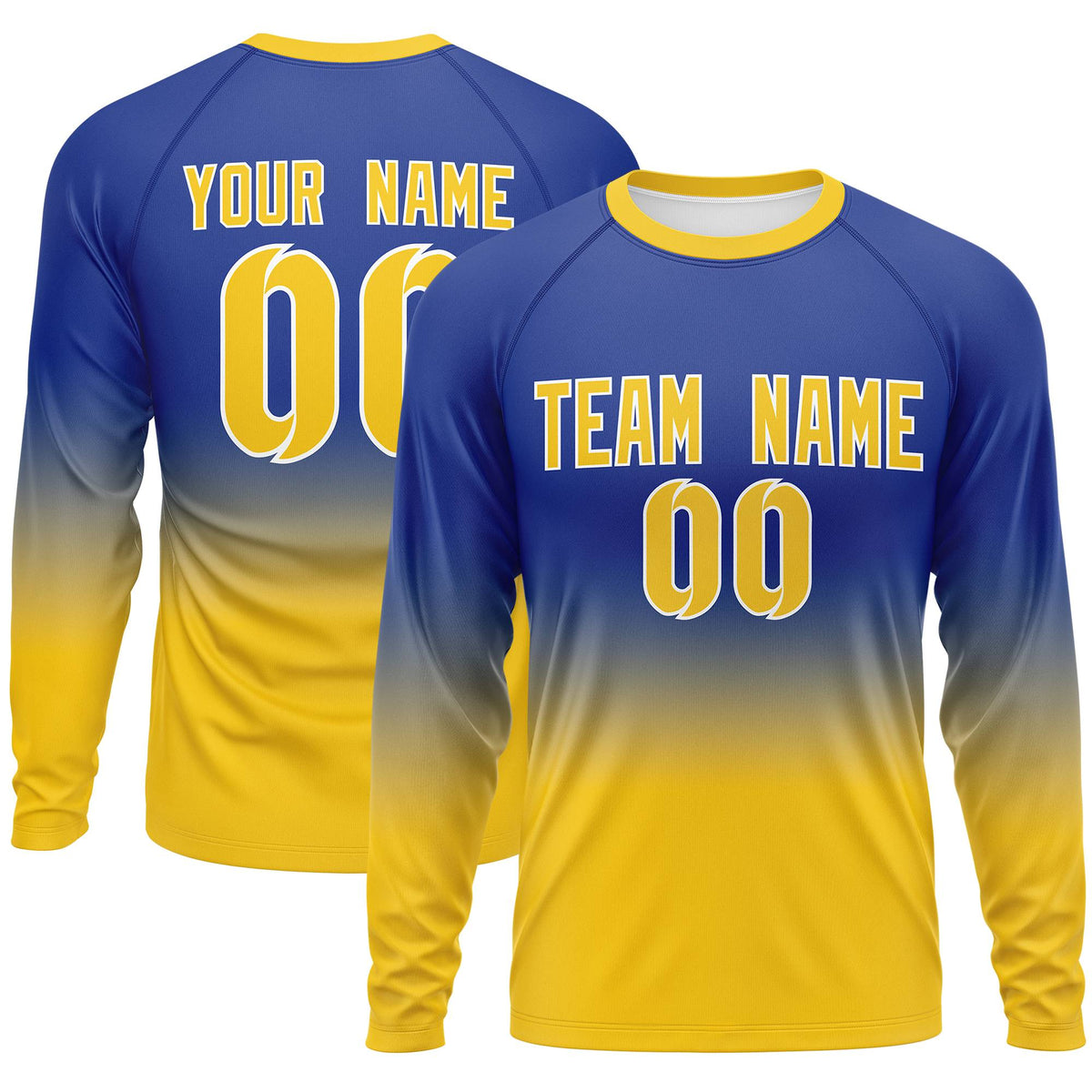 Custom Royal-Gold Gradient Fashion Design Long Sleeve Performance T-Shirt | KXKSHOP