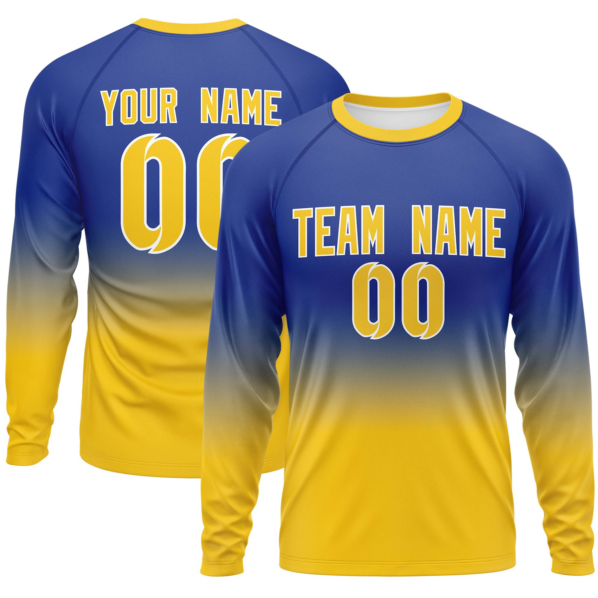 Custom Royal-Gold Gradient Fashion Design Long Sleeve Performance T-Shirt | KXKSHOP