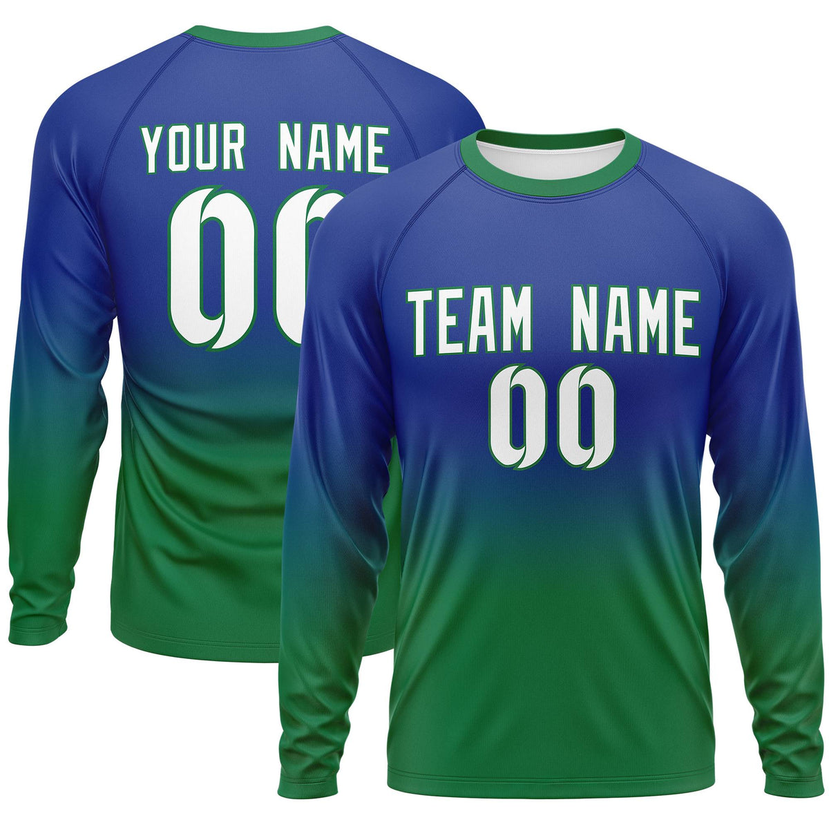 Custom Royal-Kelly Green Gradient Fashion Design Long Sleeve Performance T-Shirt | KXKSHOP