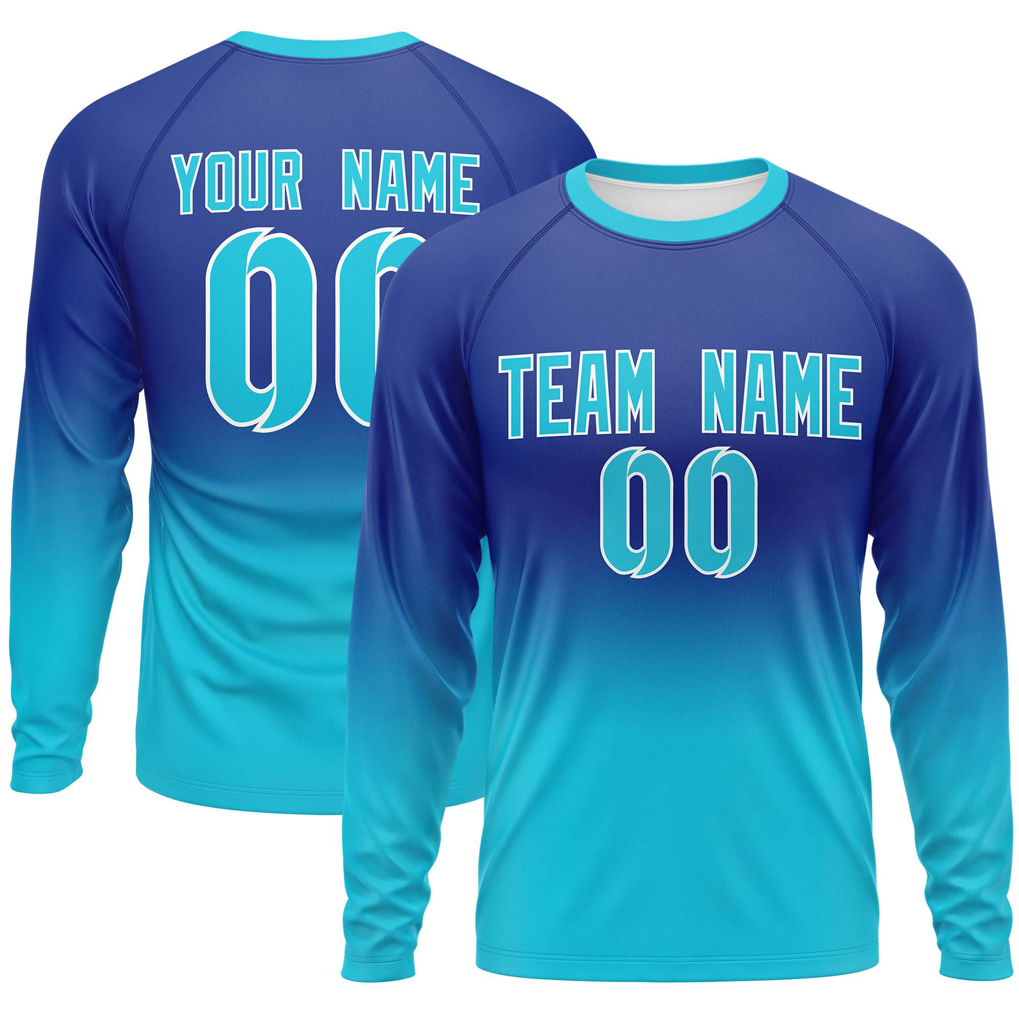 Custom Royal-Sky Blue Gradient Fashion Design Long Sleeve Performance T-Shirt | KXKSHOP