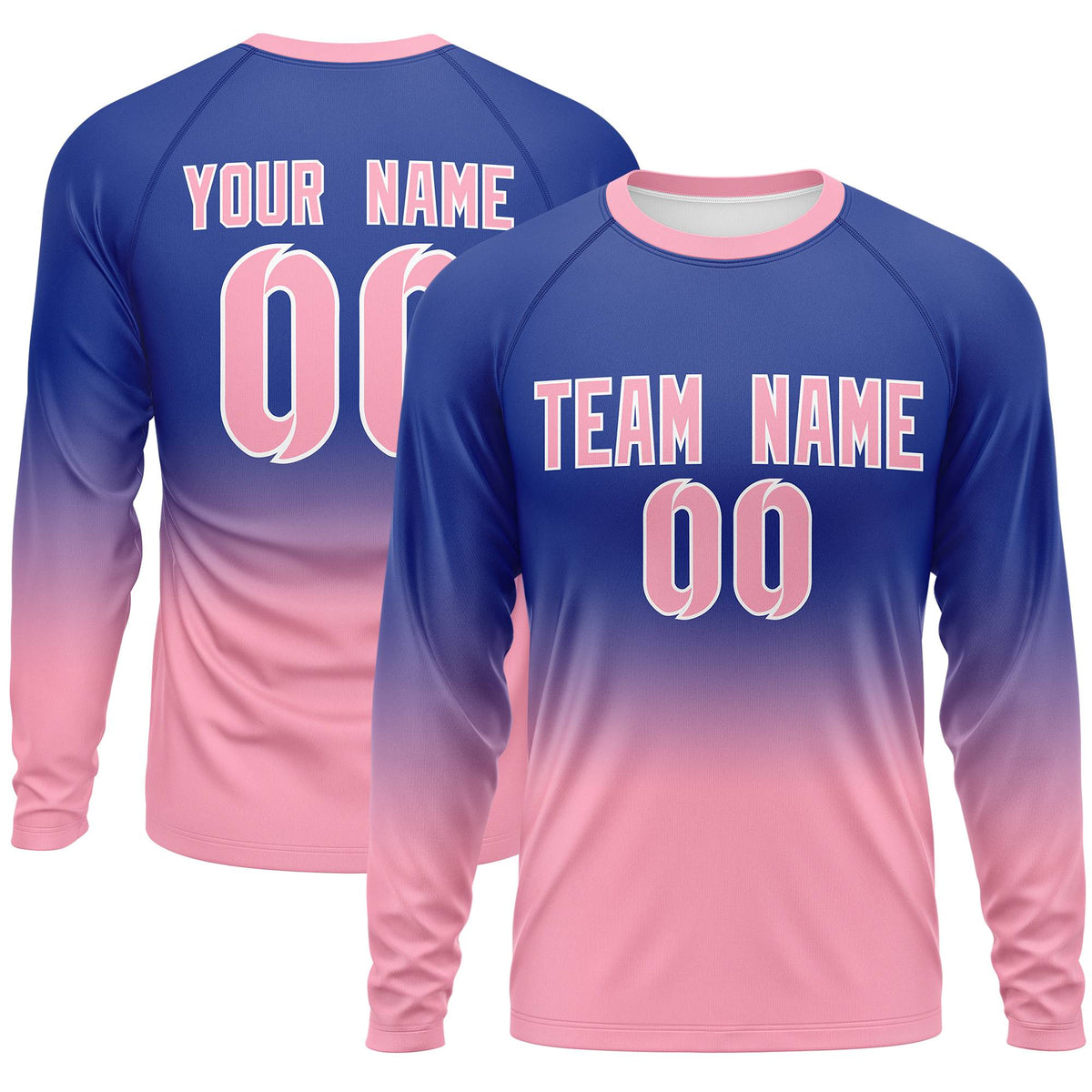 Custom Royal-Light Pink Gradient Fashion Design Long Sleeve Performance T-Shirt | KXKSHOP