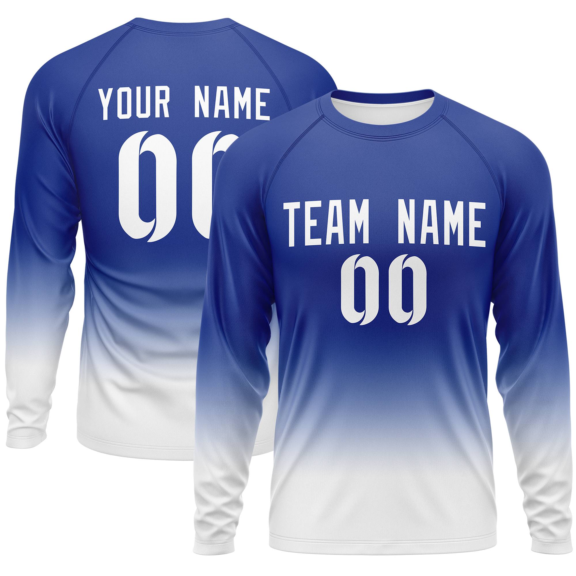 Custom Royal-White Gradient Fashion Design Long Sleeve Performance T-Shirt | KXKSHOP