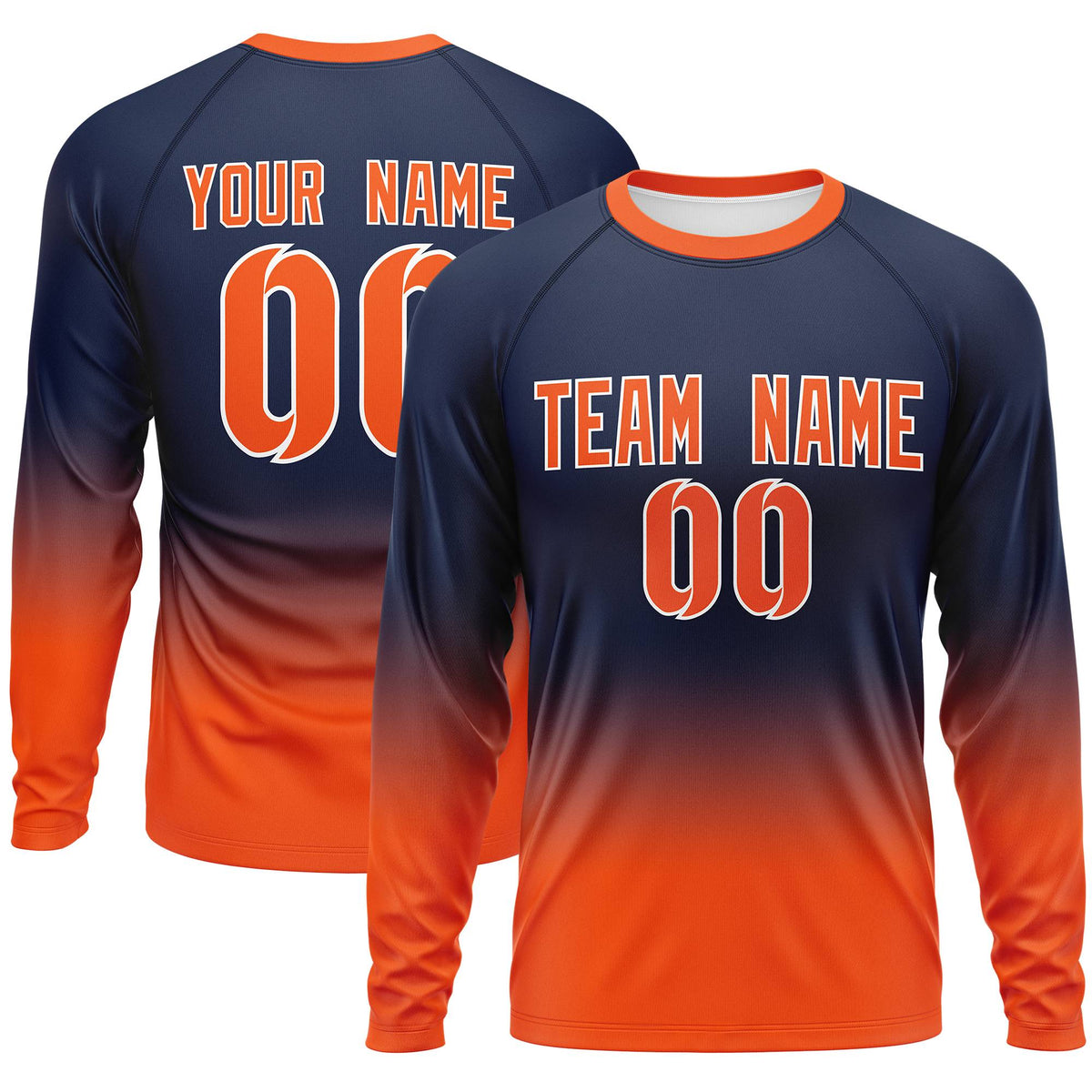 Custom Navy-Orange Gradient Fashion Design Long Sleeve Performance T-Shirt | KXKSHOP