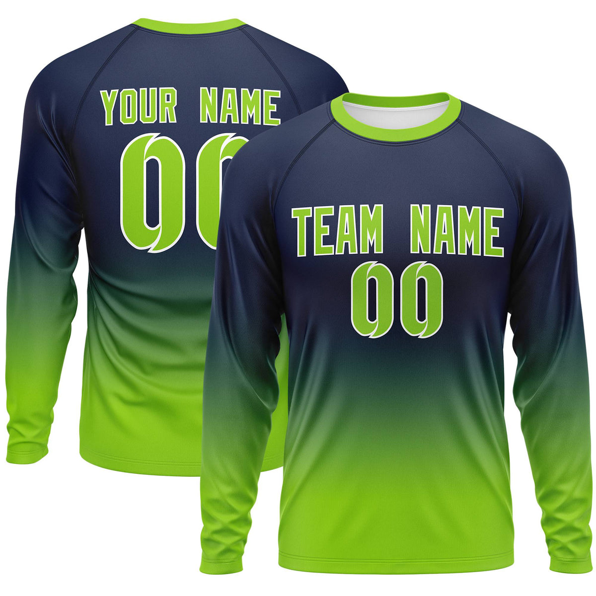 Custom Navy-Neon Green Gradient Fashion Design Long Sleeve Performance T-Shirt | KXKSHOP