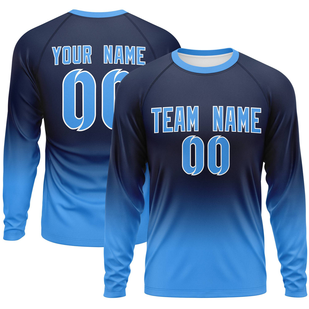 Custom Navy-Powder Blue Gradient Fashion Design Long Sleeve Performance T-Shirt | KXKSHOP