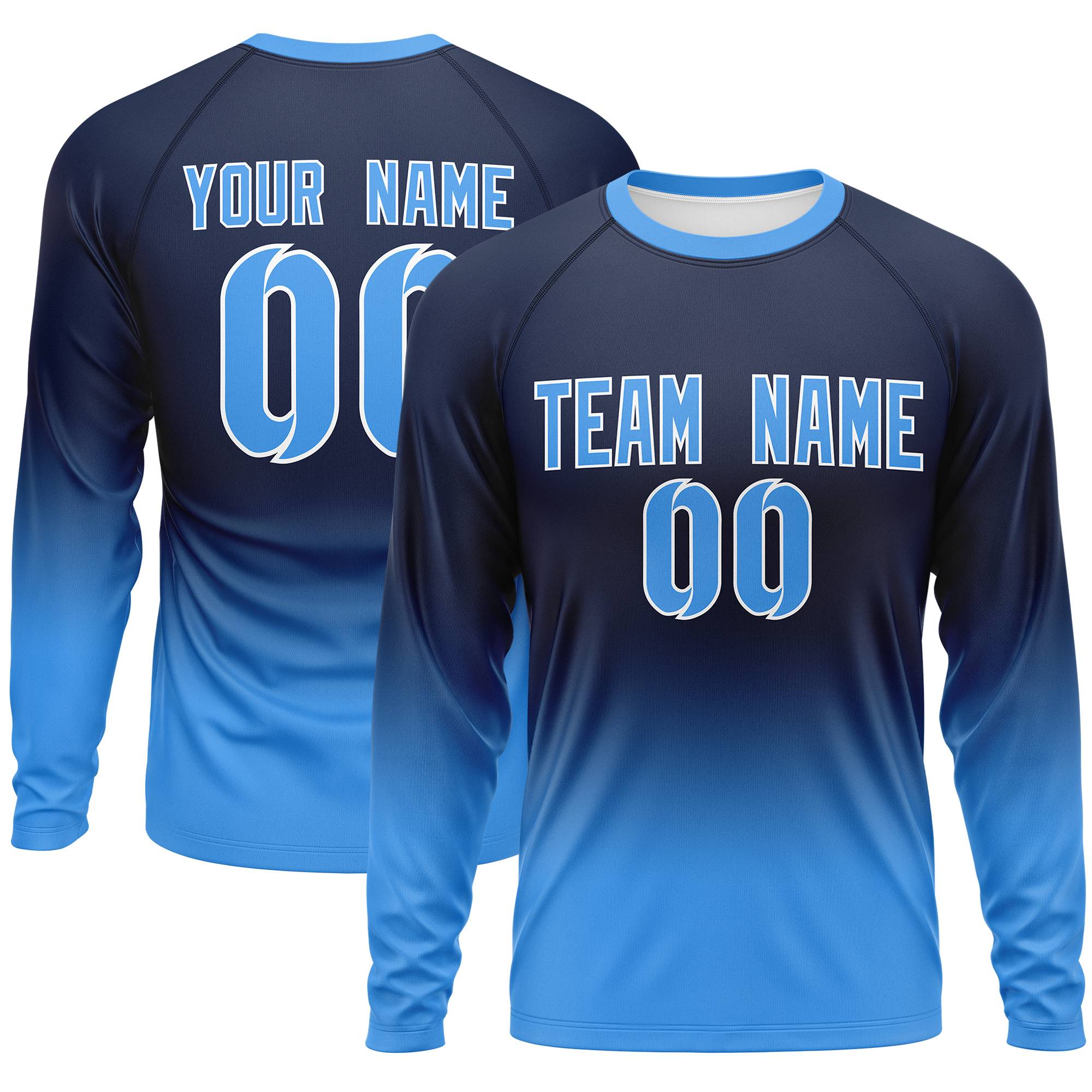 Custom Navy-Powder Blue Gradient Fashion Design Long Sleeve Performance T-Shirt | KXKSHOP