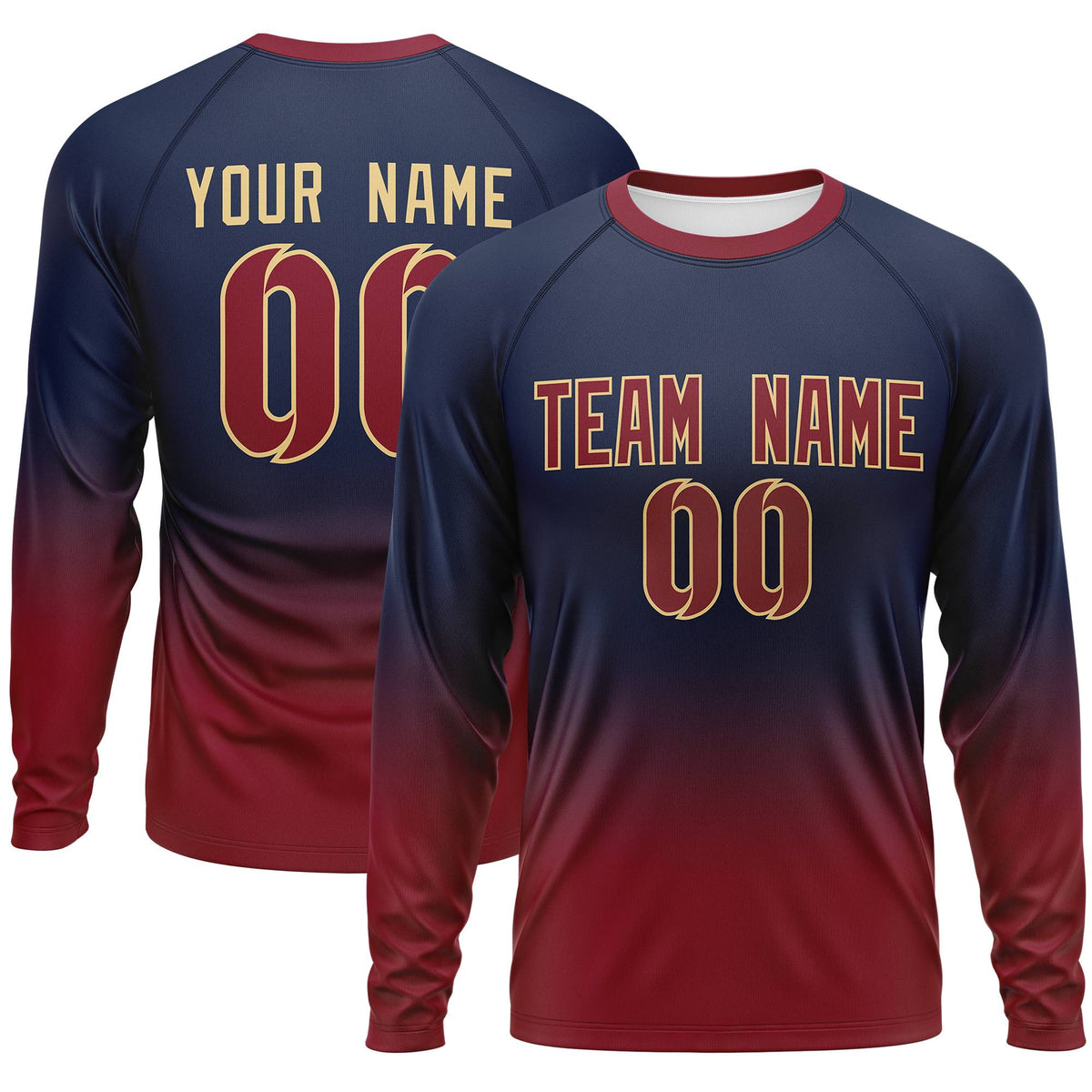 Custom Navy-Crimson Gradient Fashion Design Long Sleeve Performance T-Shirt | KXKSHOP