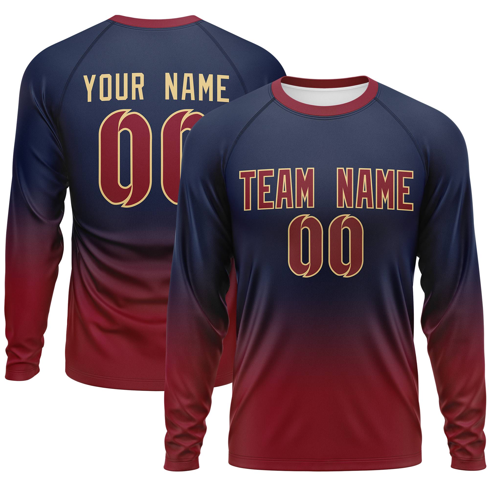 Custom Navy-Crimson Gradient Fashion Design Long Sleeve Performance T-Shirt | KXKSHOP