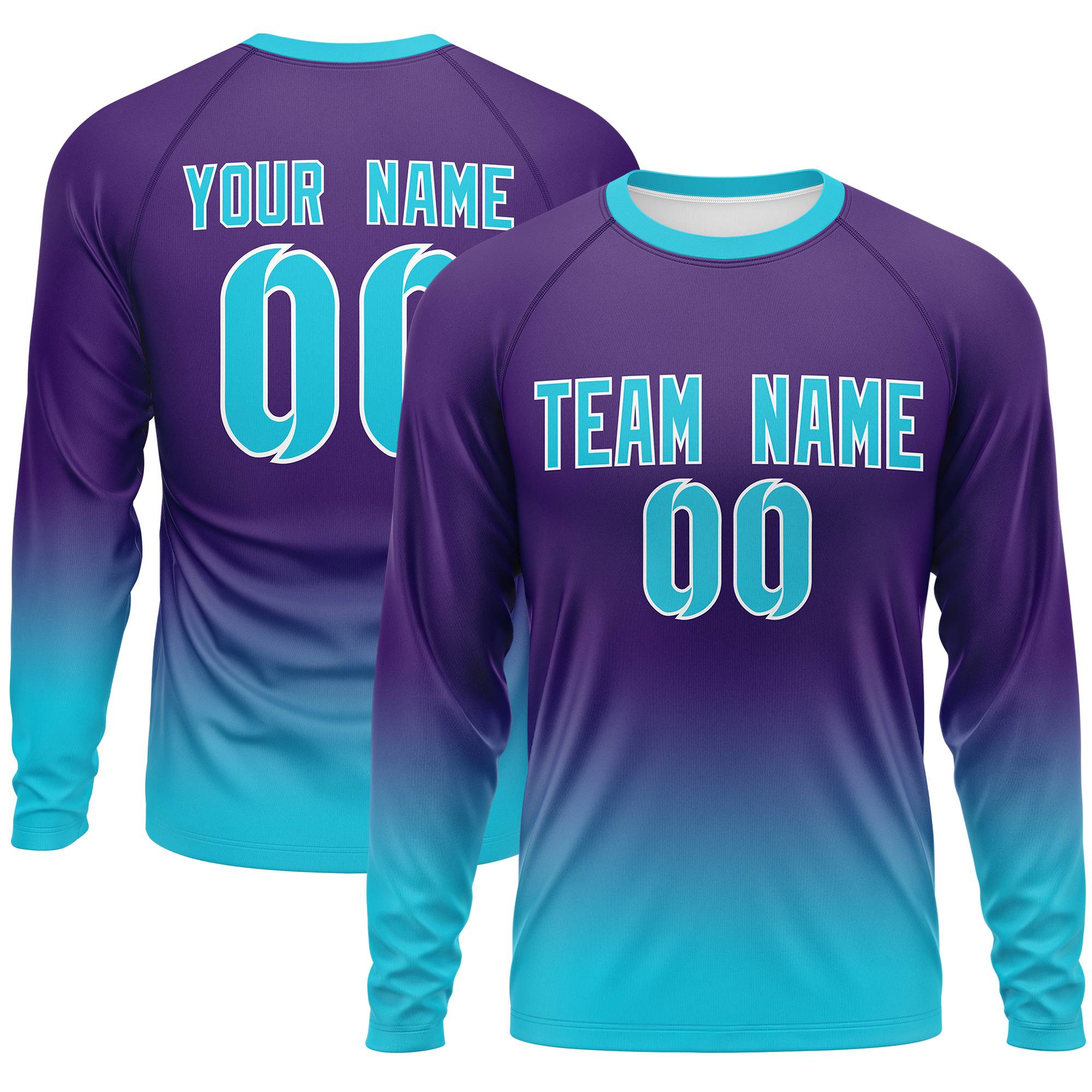 Custom Purple-Sky Blue Gradient Fashion Design Long Sleeve Performance T-Shirt | KXKSHOP
