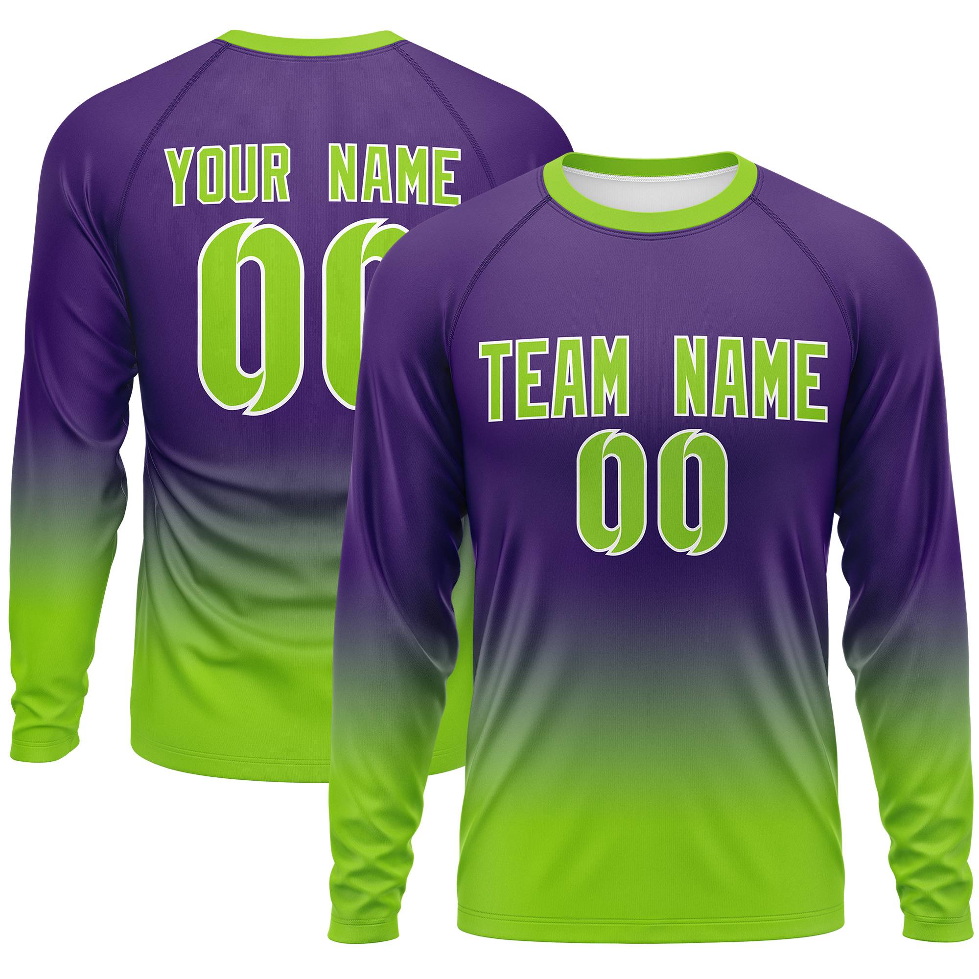 Custom Purple-Neon Green Gradient Fashion Design Long Sleeve Performance T-Shirt | KXKSHOP