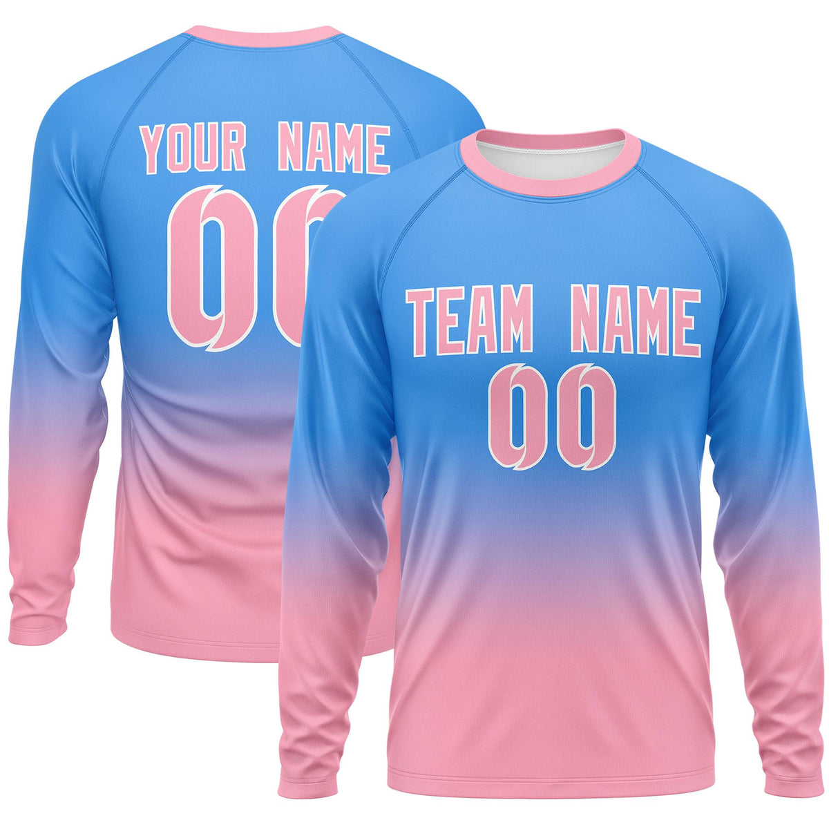 Custom Powder Blue-Light Pink Gradient Fashion Design Long Sleeve Performance T-Shirt | KXKSHOP