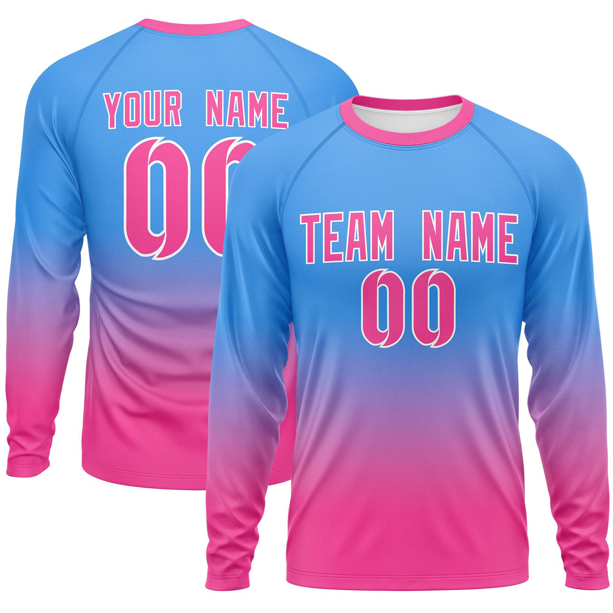 Custom Powder Blue-Pink Gradient Fashion Design Long Sleeve Performance T-Shirt | KXKSHOP