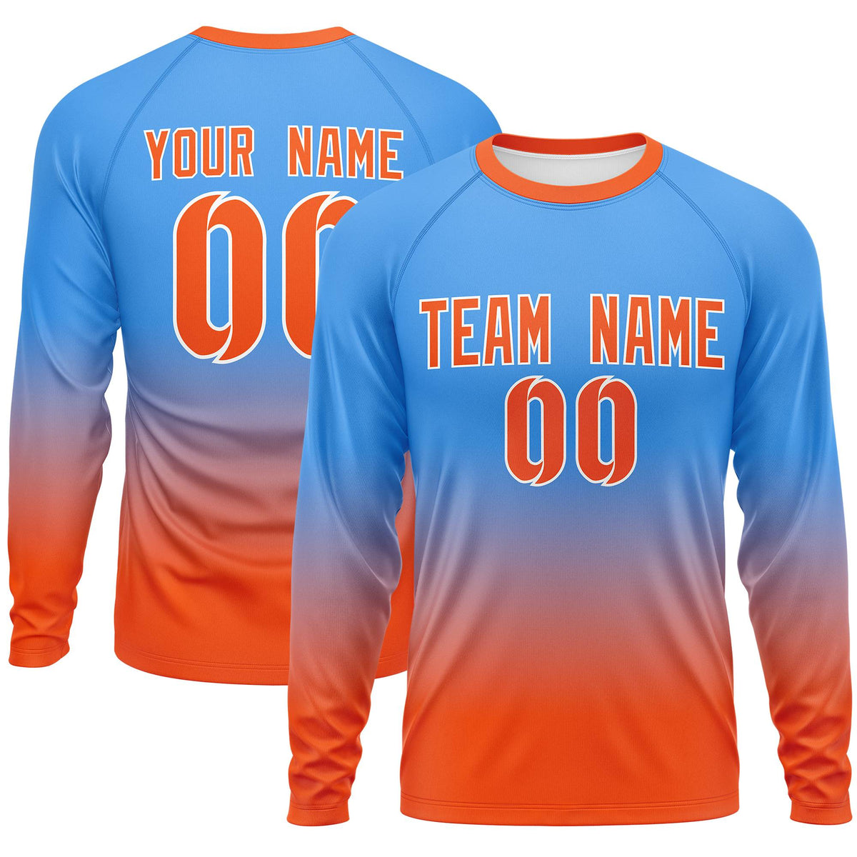 Custom Powder Blue-Orange Gradient Fashion Design Long Sleeve Performance T-Shirt | KXKSHOP
