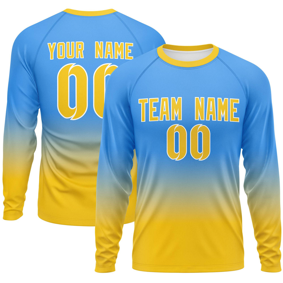 Custom Powder Blue-Gold Gradient Fashion Design Long Sleeve Performance T-Shirt | KXKSHOP