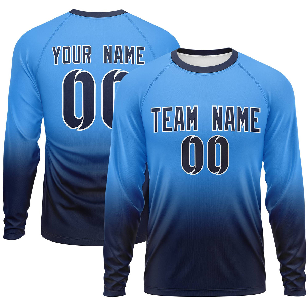 Custom Powder Blue-Navy Gradient Fashion Design Long Sleeve Performance T-Shirt | KXKSHOP