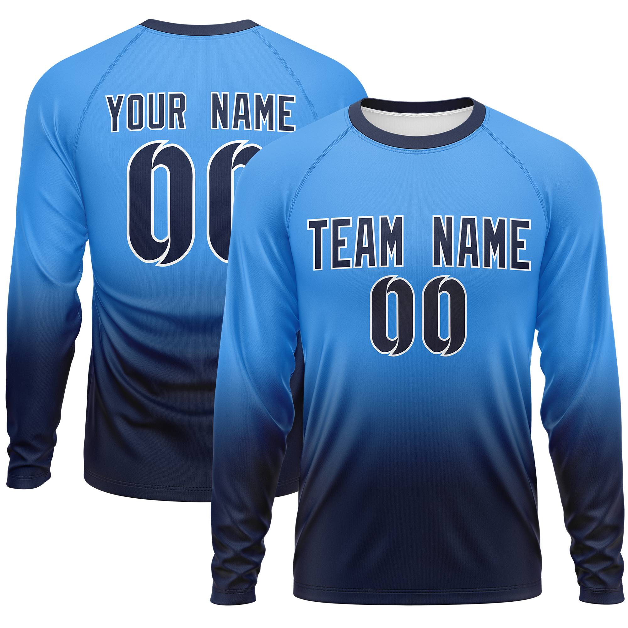 Custom Powder Blue-Navy Gradient Fashion Design Long Sleeve Performance T-Shirt | KXKSHOP