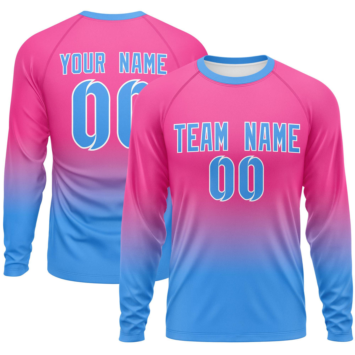 Custom Pink-Powder Blue Gradient Fashion Design Long Sleeve Performance T-Shirt | KXKSHOP