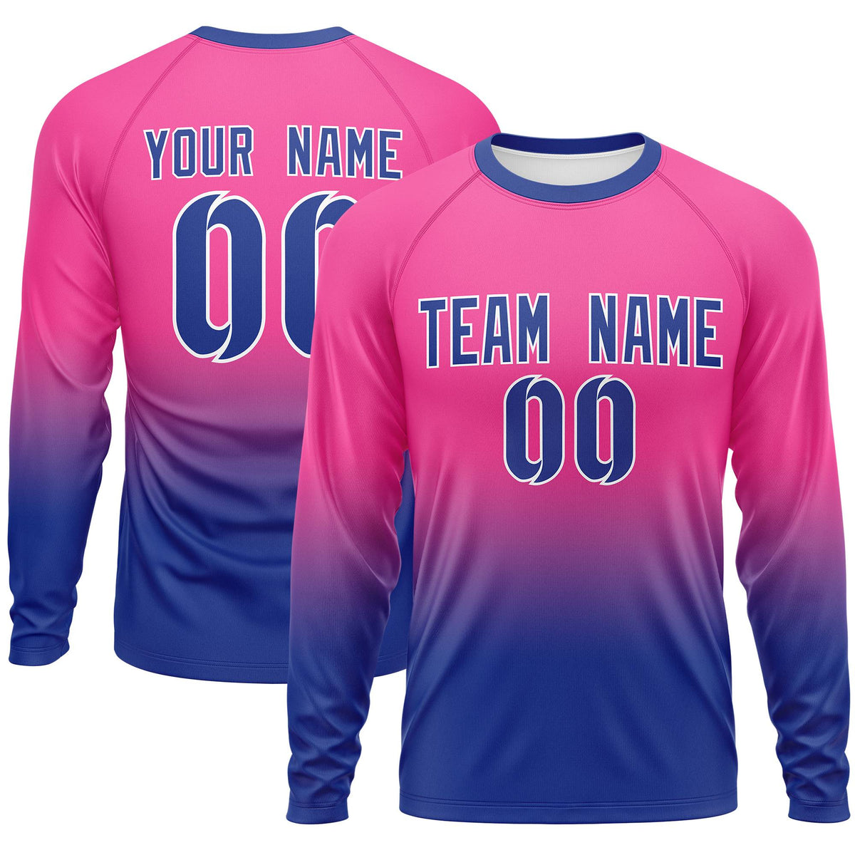 Custom Pink-Royal Gradient Fashion Design Long Sleeve Performance T-Shirt | KXKSHOP