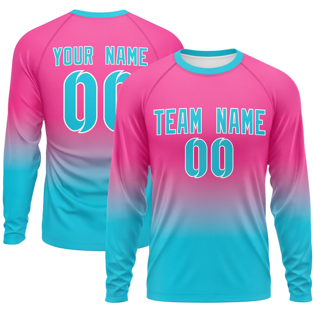 Custom Pink-Sky Blue Gradient Fashion Design Long Sleeve Performance T-Shirt | KXKSHOP