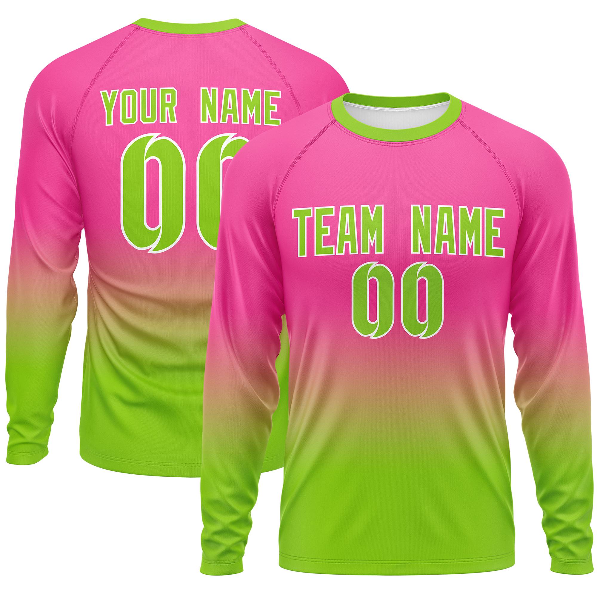 Custom Pink-Neon Green Gradient Fashion Design Long Sleeve Performance T-Shirt | KXKSHOP