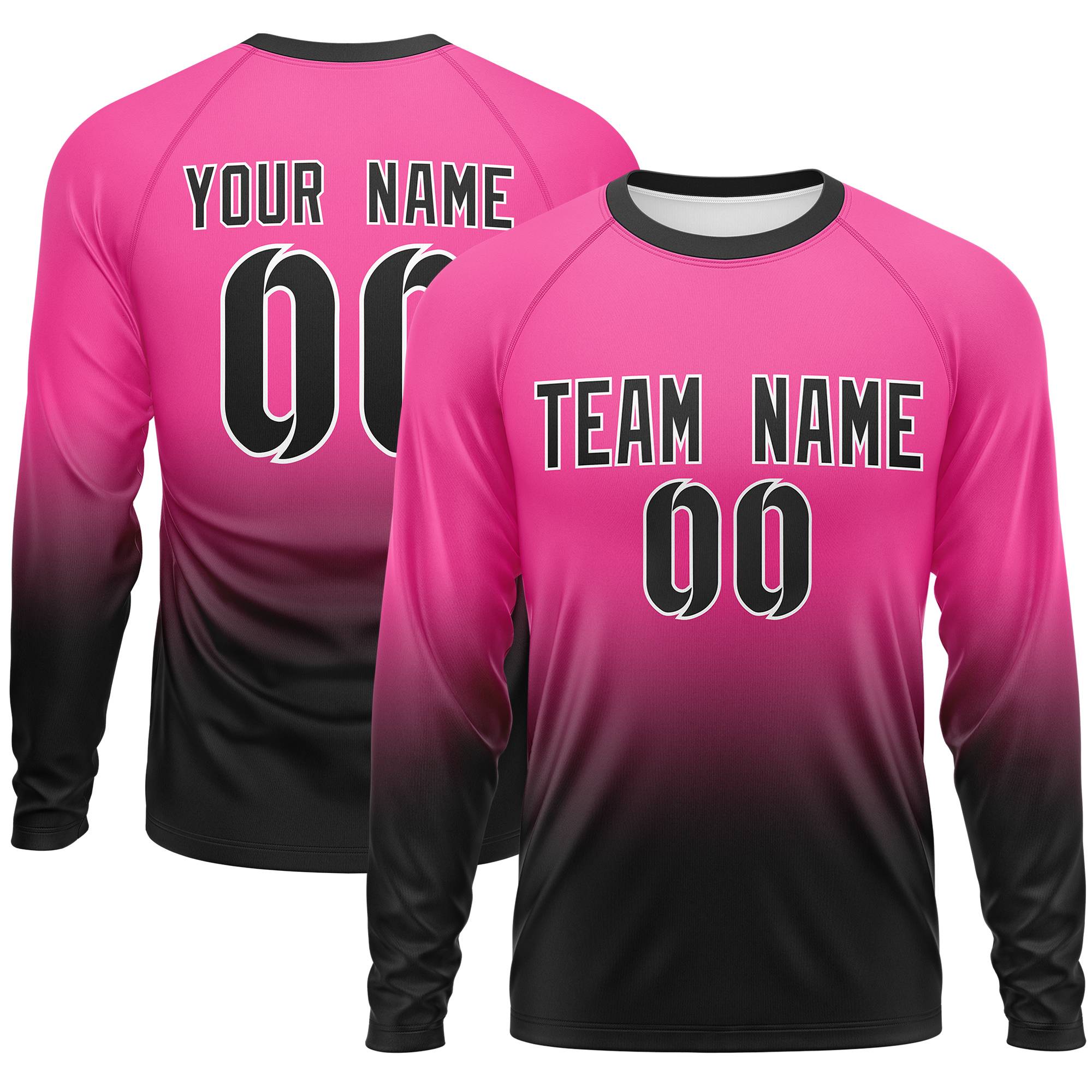 Custom Pink-Black Gradient Fashion Design Long Sleeve Performance T-Shirt | KXKSHOP