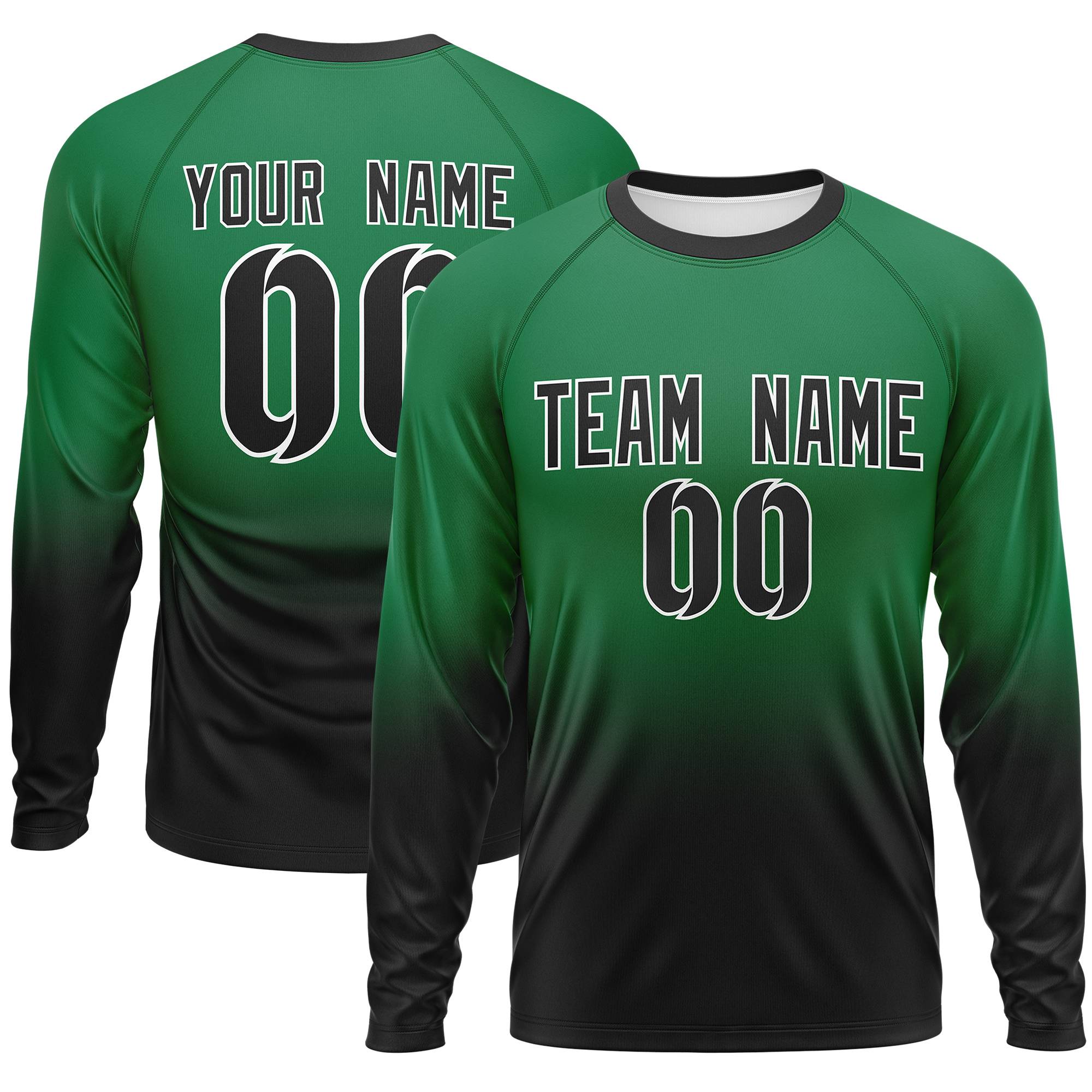 Custom Kelly Green-Black Gradient Fashion Design Long Sleeve Performance T-Shirt | KXKSHOP