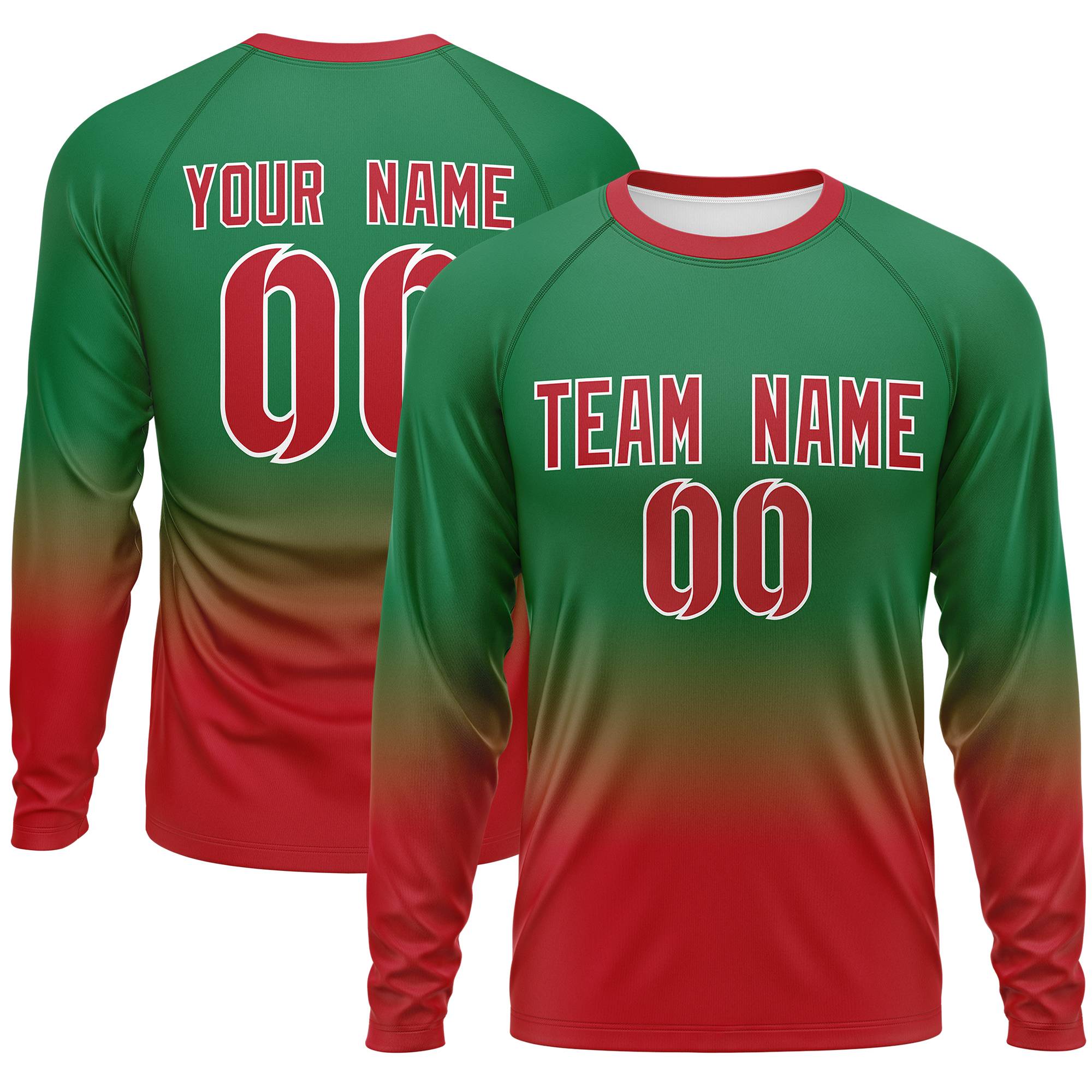 Custom Kelly Green-Red Gradient Fashion Design Long Sleeve Performance T-Shirt | KXKSHOP
