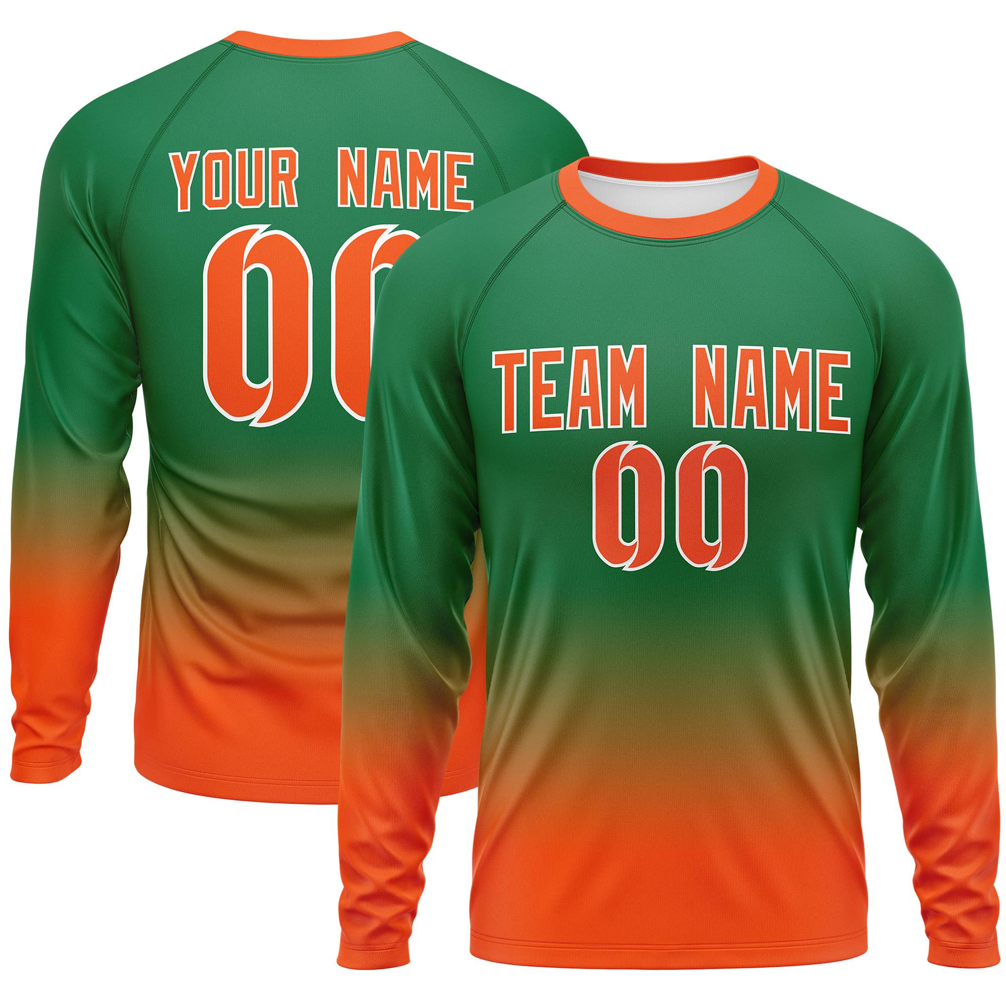 Custom Kelly Green-Orange Gradient Fashion Design Long Sleeve Performance T-Shirt | KXKSHOP