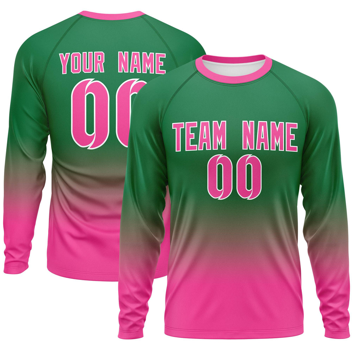 Custom Kelly Green-Pink Gradient Fashion Design Long Sleeve Performance T-Shirt | KXKSHOP