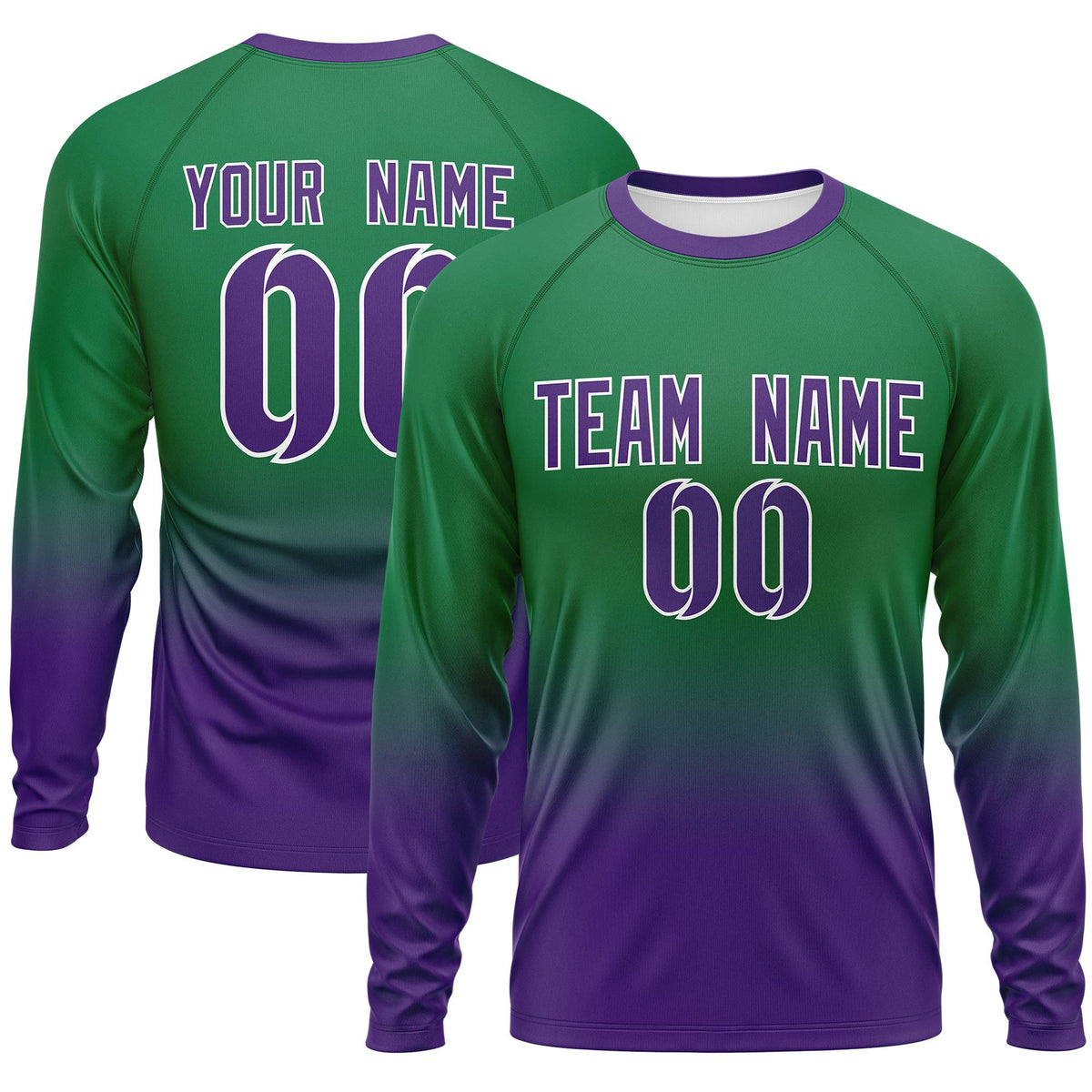 Custom Kelly Green-Purple Gradient Fashion Design Long Sleeve Performance T-Shirt | KXKSHOP