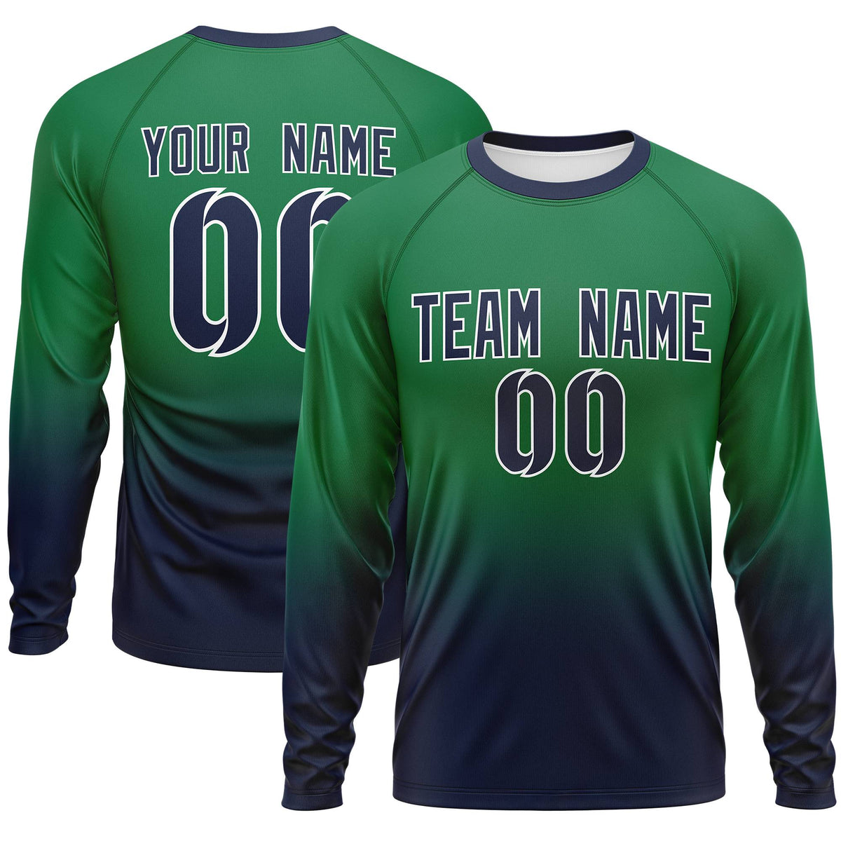Custom Kelly Green-Navy Gradient Fashion Design Long Sleeve Performance T-Shirt | KXKSHOP