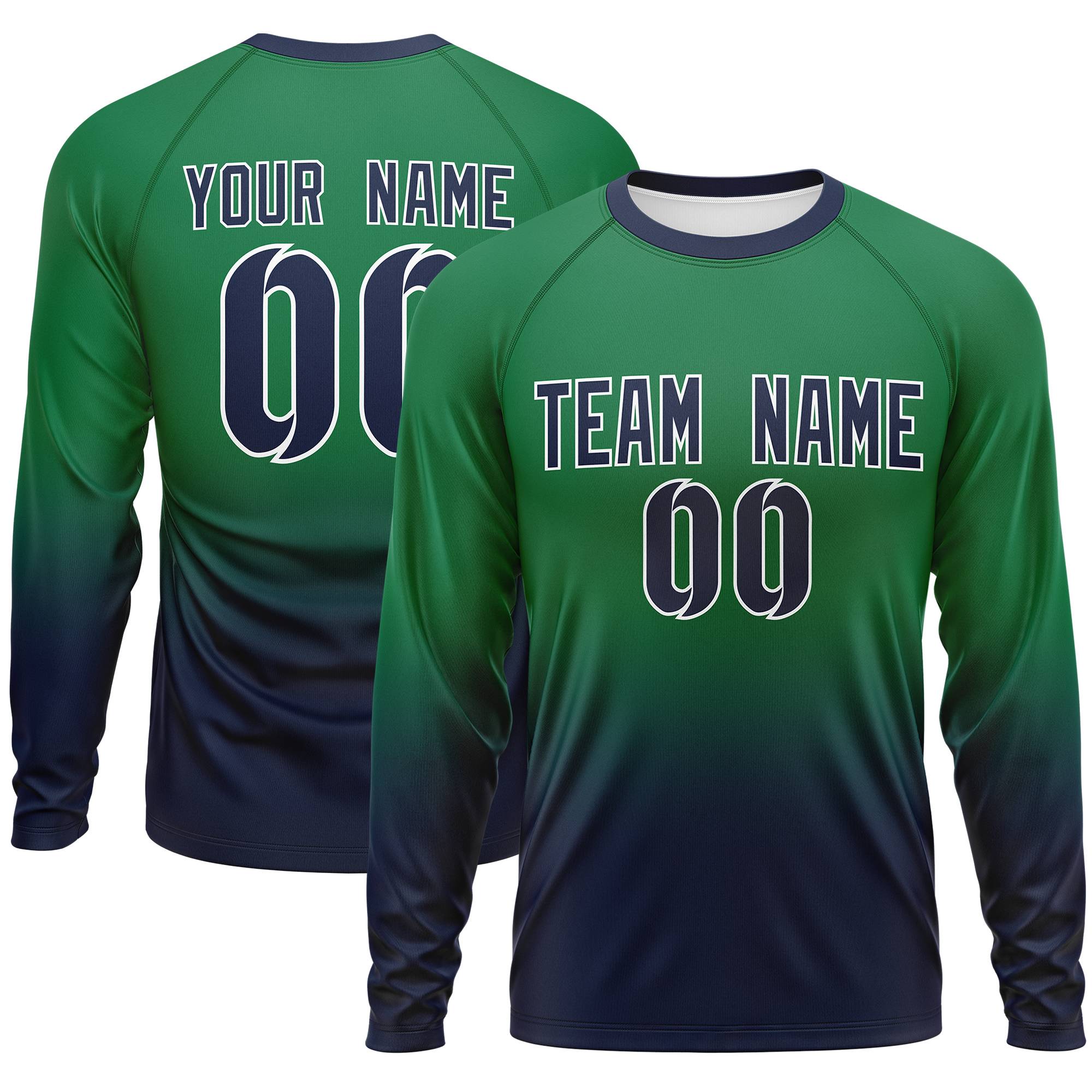 Custom Kelly Green-Navy Gradient Fashion Design Long Sleeve Performance T-Shirt | KXKSHOP