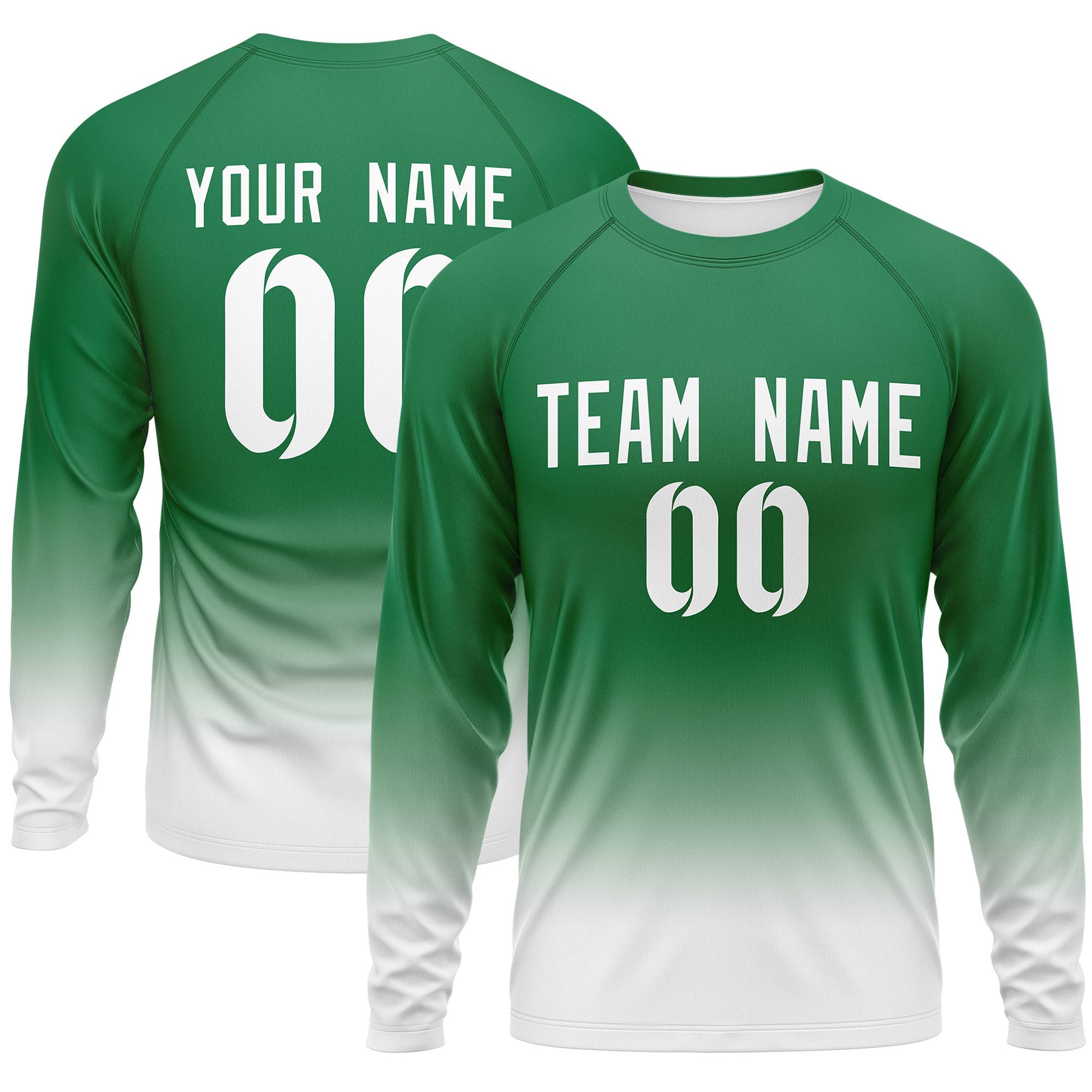 Custom Kelly Green-White Gradient Fashion Design Long Sleeve Performance T-Shirt | KXKSHOP