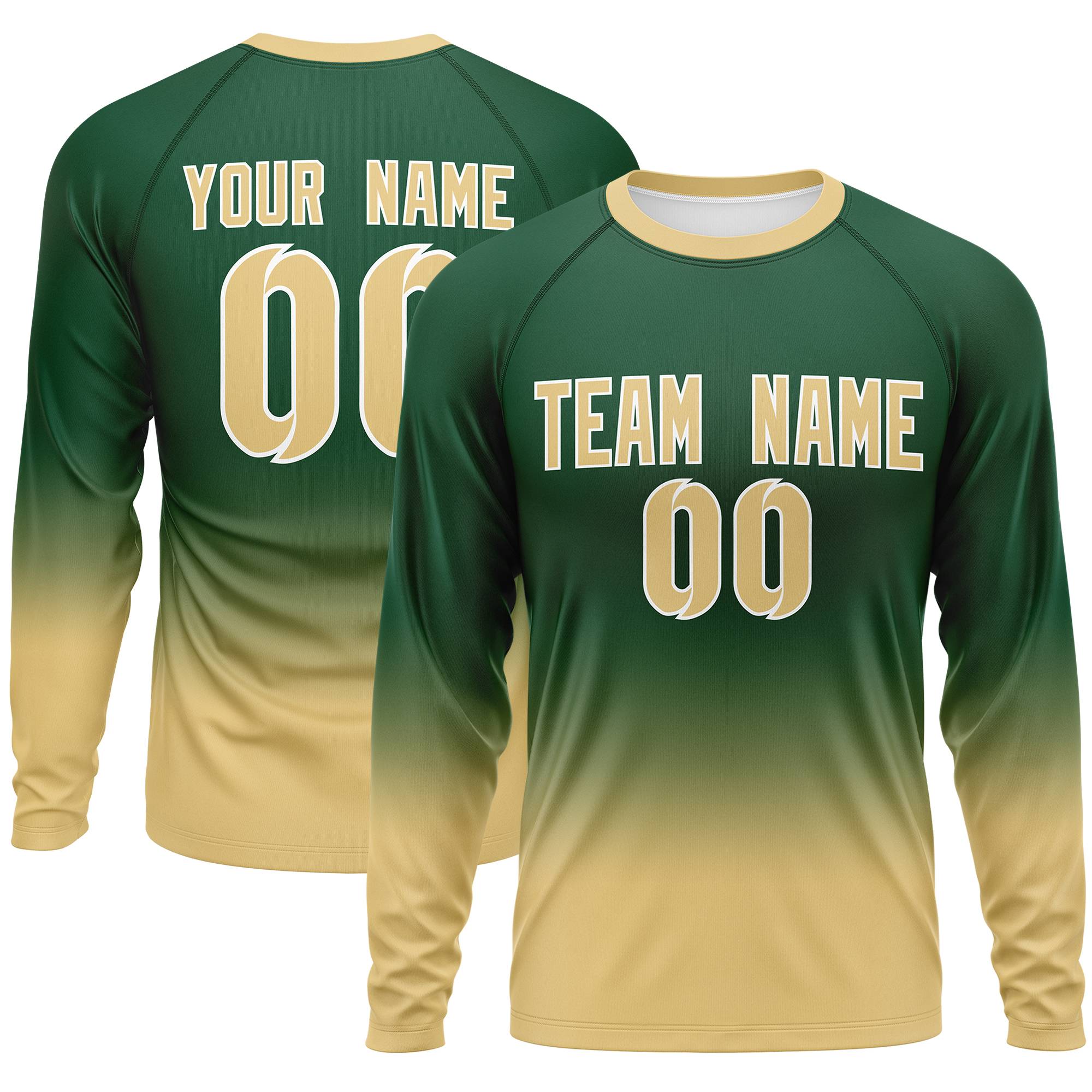 Custom Green-Khaki Gradient Fashion Design Long Sleeve Performance T-Shirt | KXKSHOP