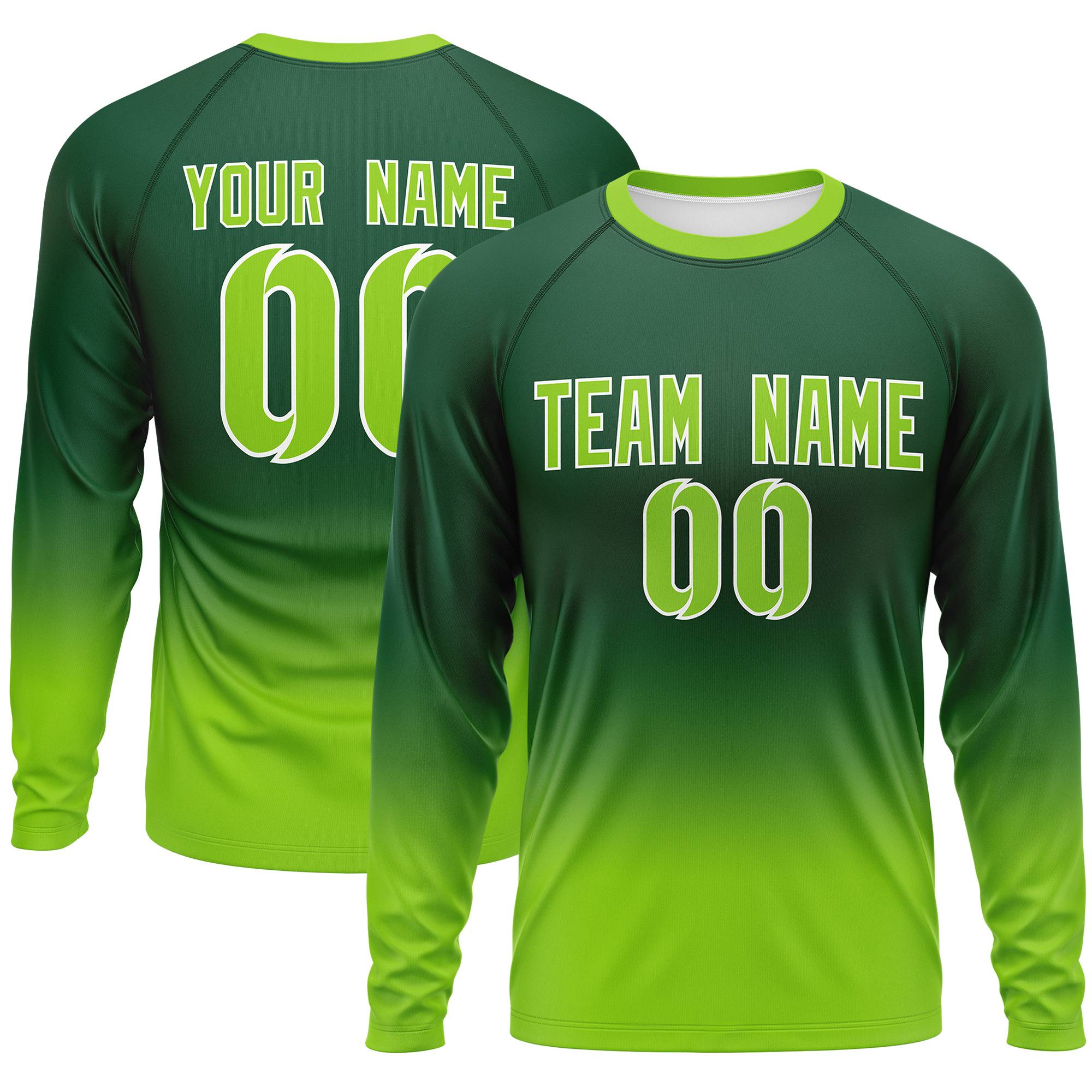 Custom Green-Neon Green Gradient Fashion Design Long Sleeve Performance T-Shirt | KXKSHOP