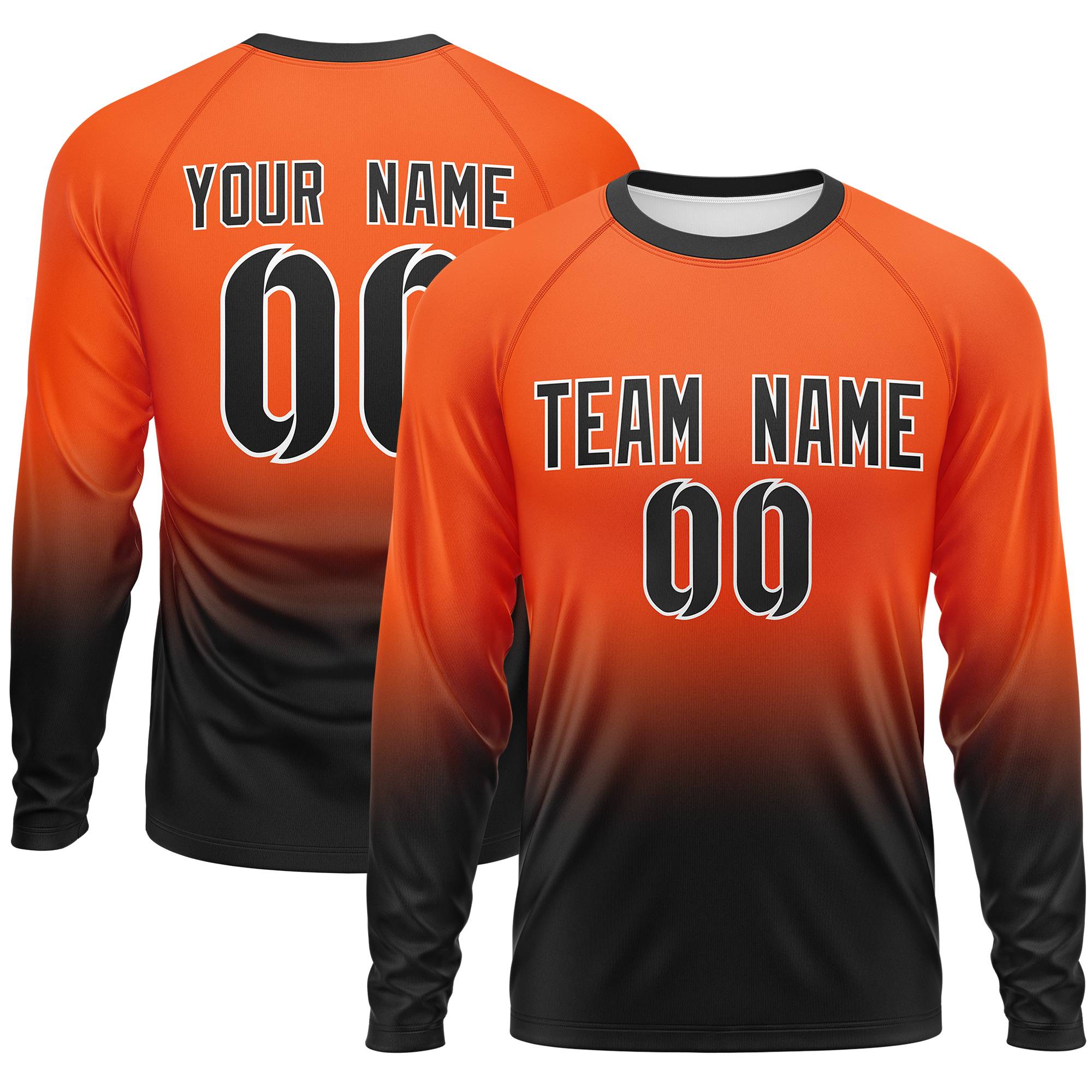 Custom Orange-Black Gradient Fashion Design Long Sleeve Performance T-Shirt | KXKSHOP