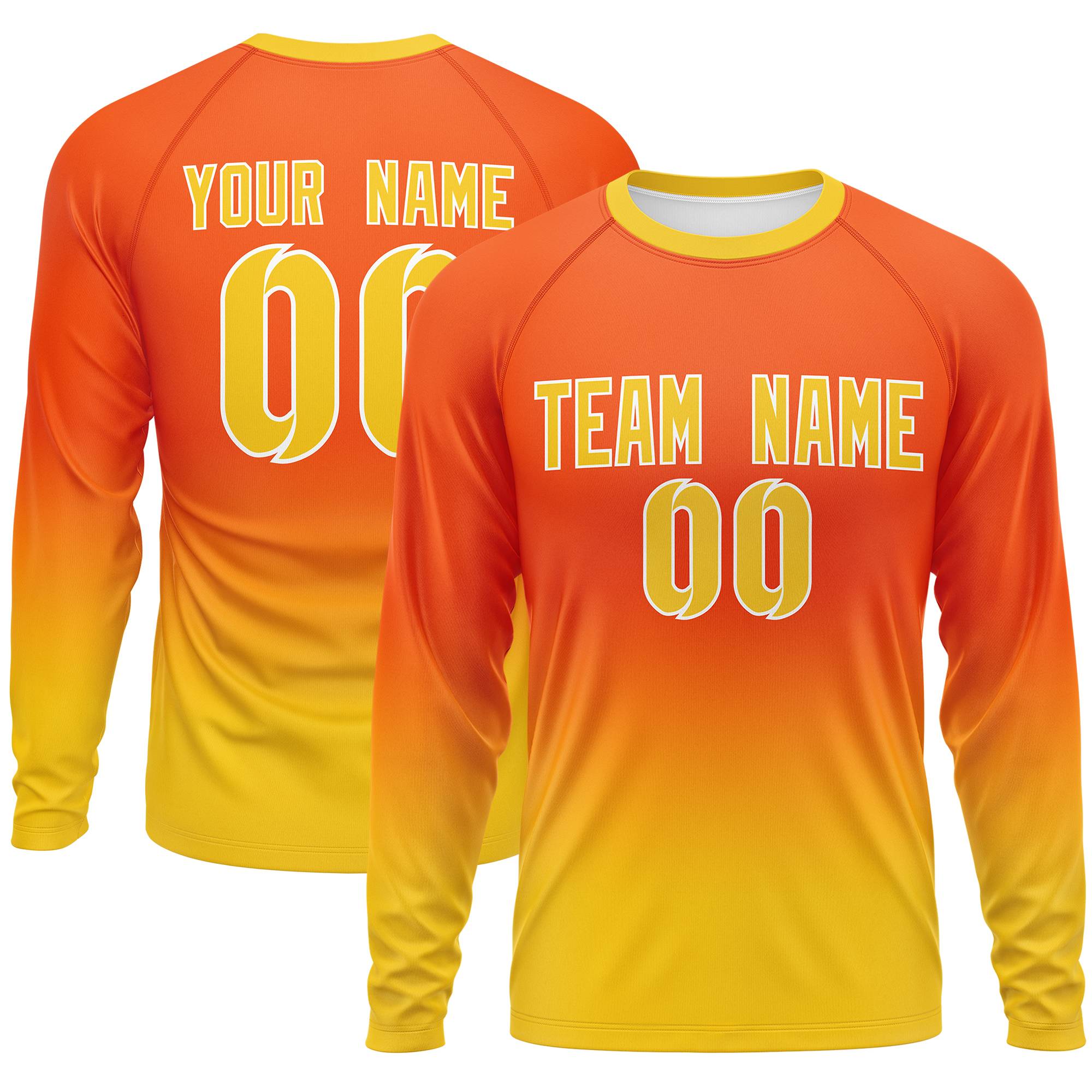 Custom Orange-Gold Gradient Fashion Design Long Sleeve Performance T-Shirt | KXKSHOP