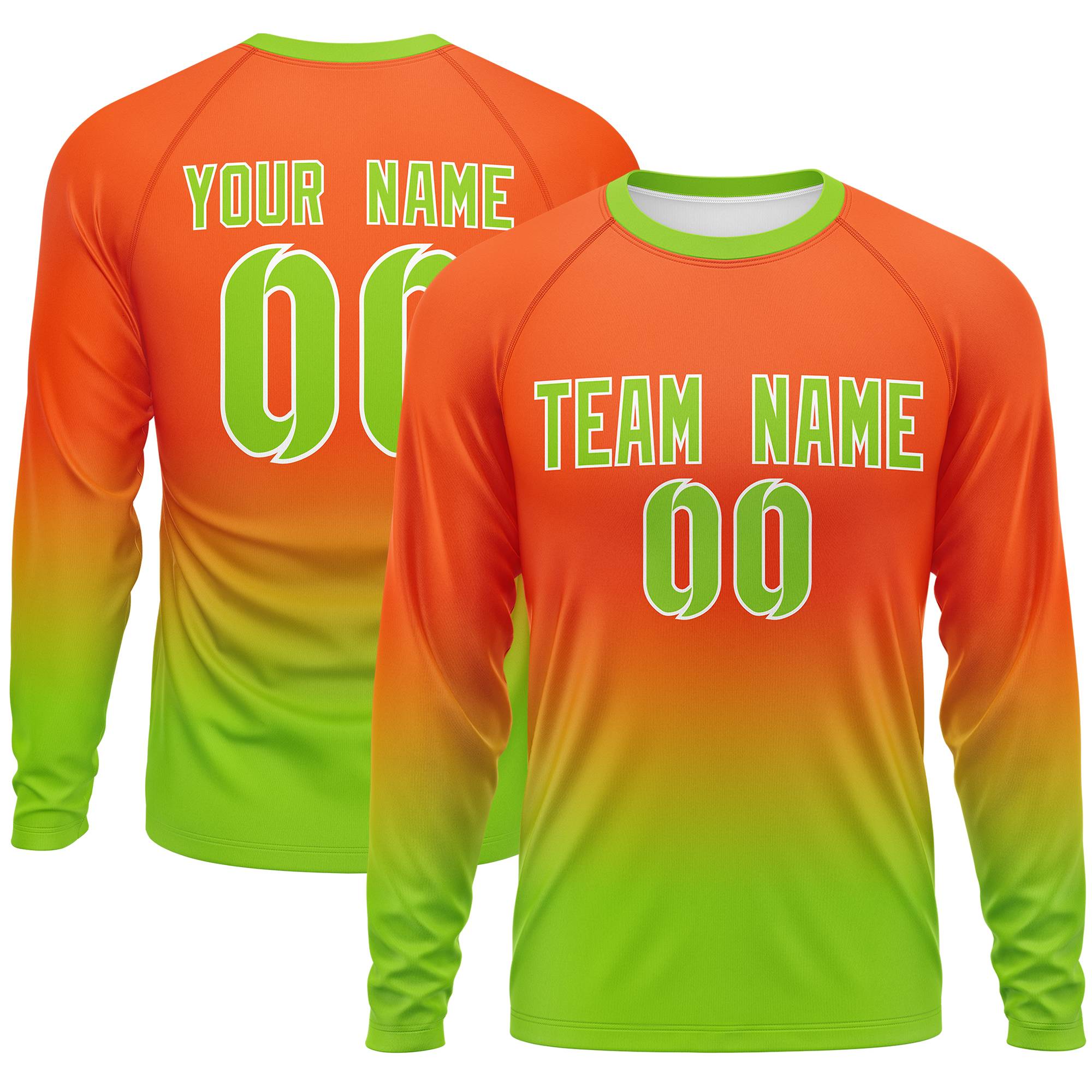 Custom Orange-Neon Green Gradient Fashion Design Long Sleeve Performance T-Shirt | KXKSHOP