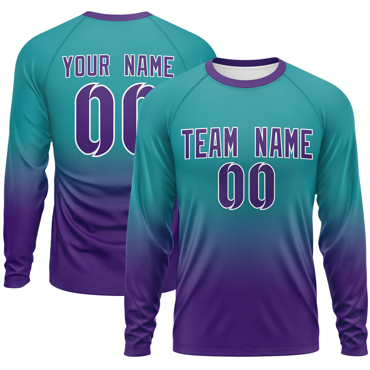 Custom Aqua-Purple Gradient Fashion Design Long Sleeve Performance T-Shirt | KXKSHOP