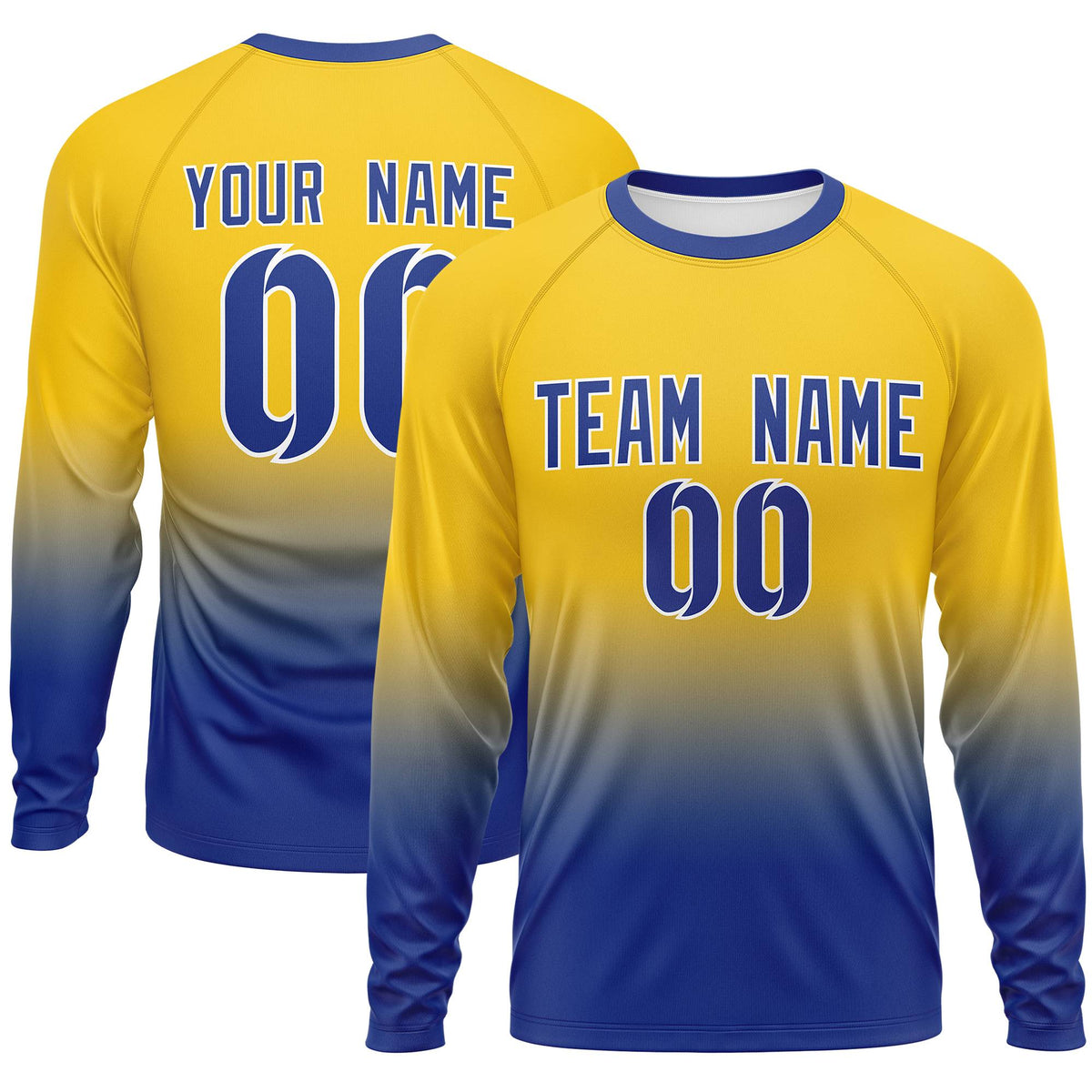 Custom Gold-Royal Gradient Fashion Design Long Sleeve Performance T-Shirt | KXKSHOP