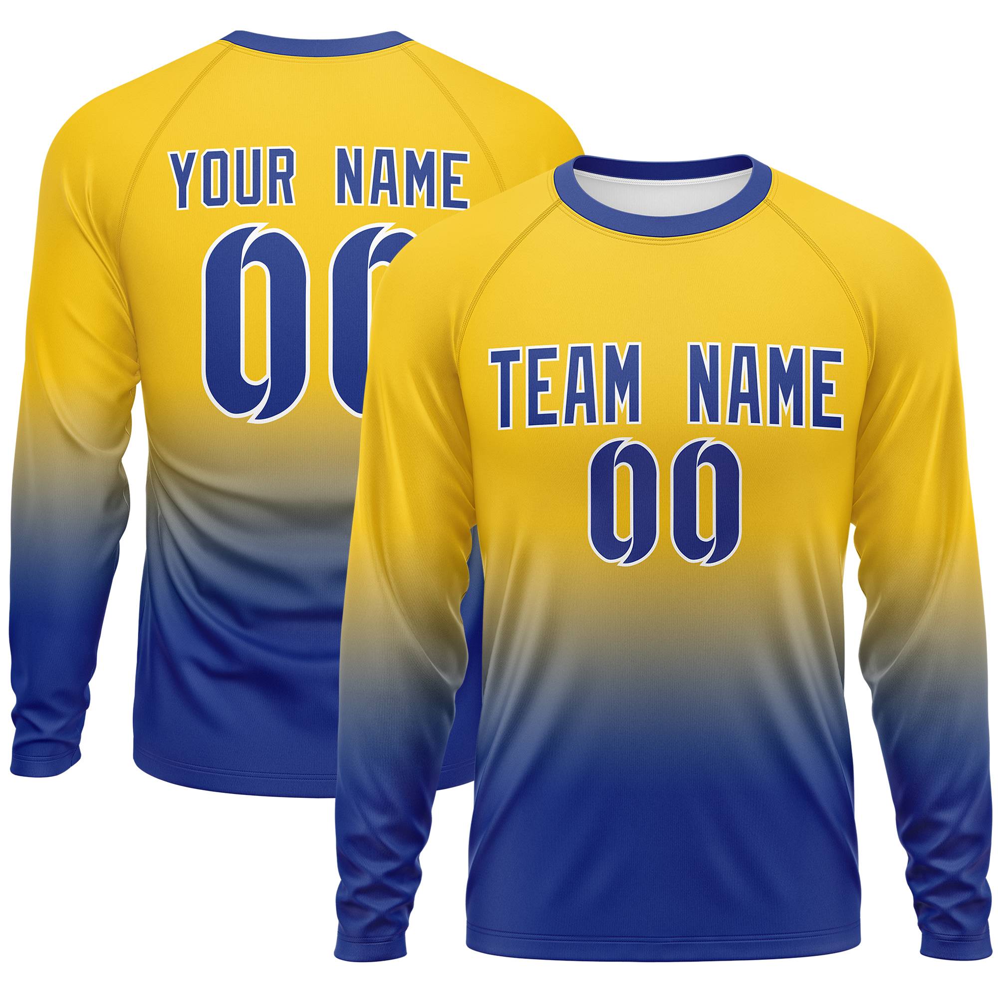 Custom Gold-Royal Gradient Fashion Design Long Sleeve Performance T-Shirt | KXKSHOP