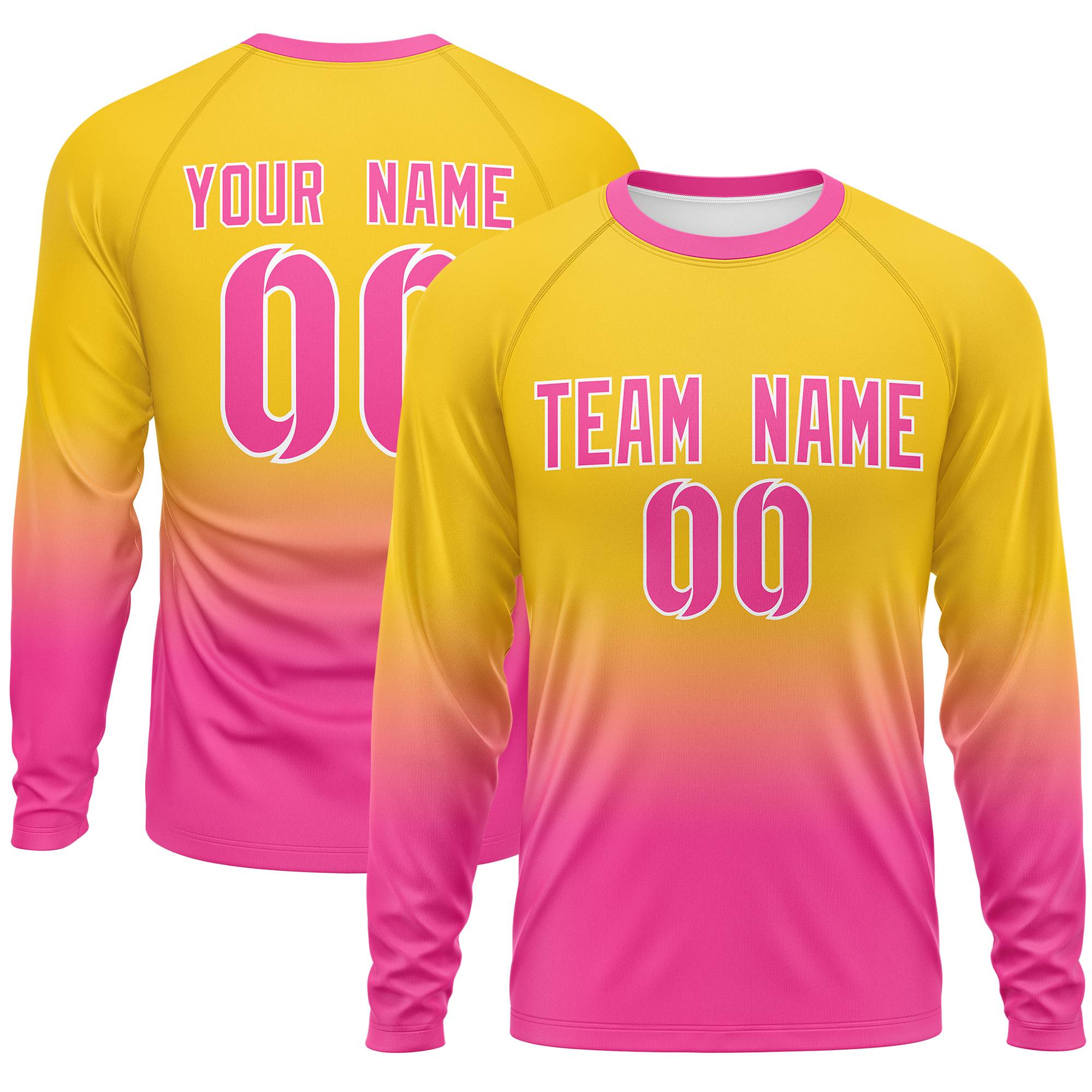 Custom Gold-Pink Gradient Fashion Design Long Sleeve Performance T-Shirt | KXKSHOP