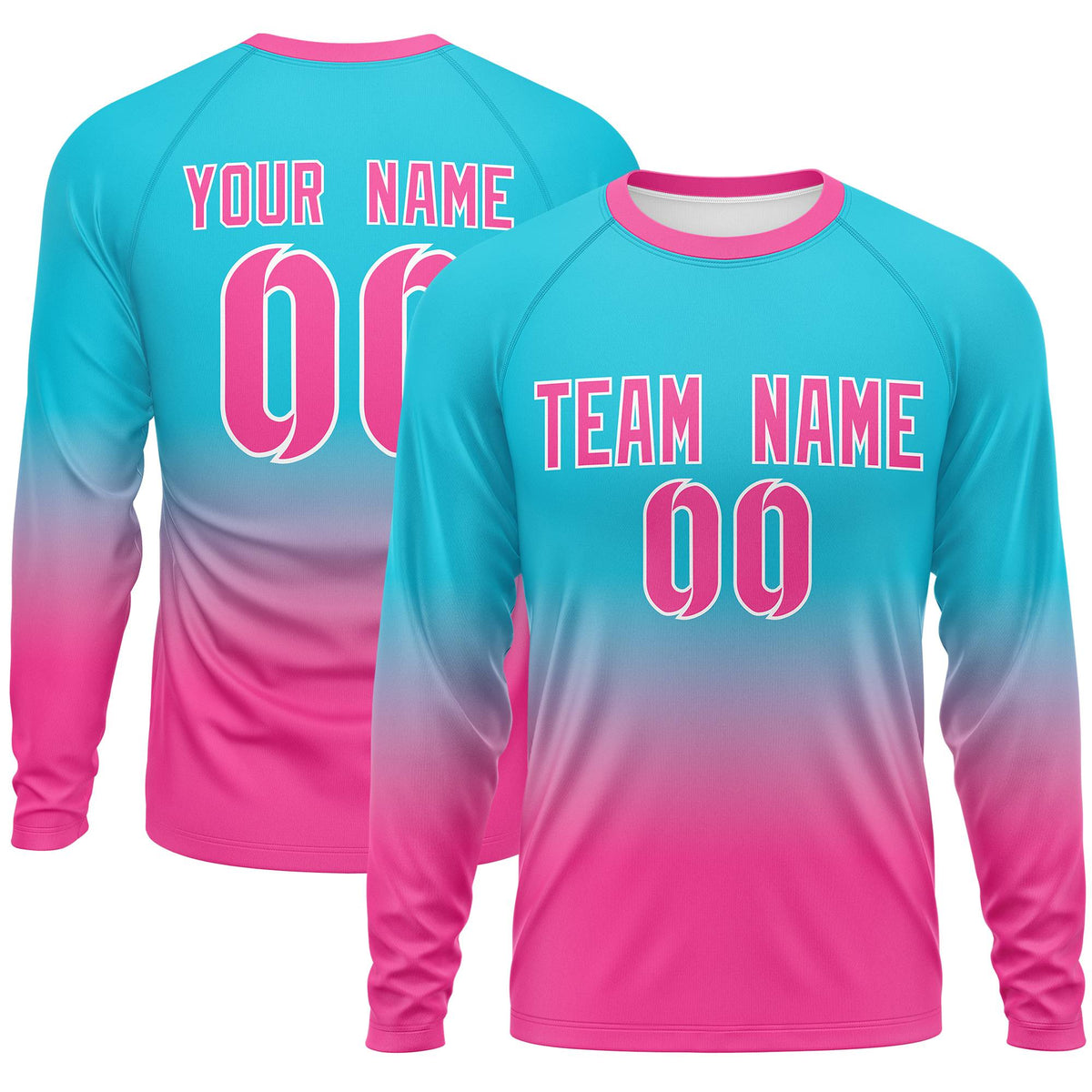 Custom Sky Blue-Pink Gradient Fashion Design Long Sleeve Performance T-Shirt | KXKSHOP